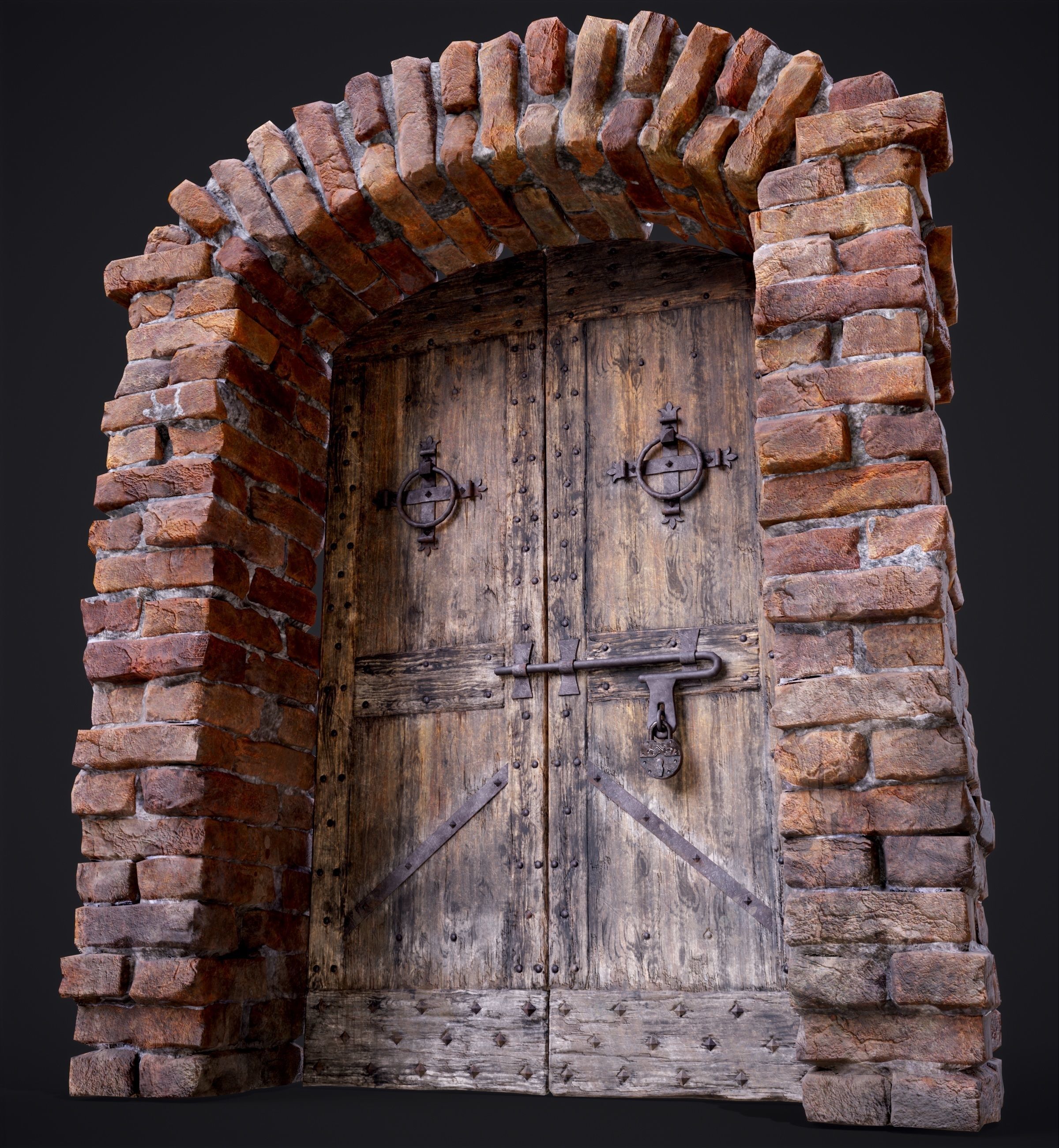 Old Medieval Door with an Arch Low-poly 3D model_18