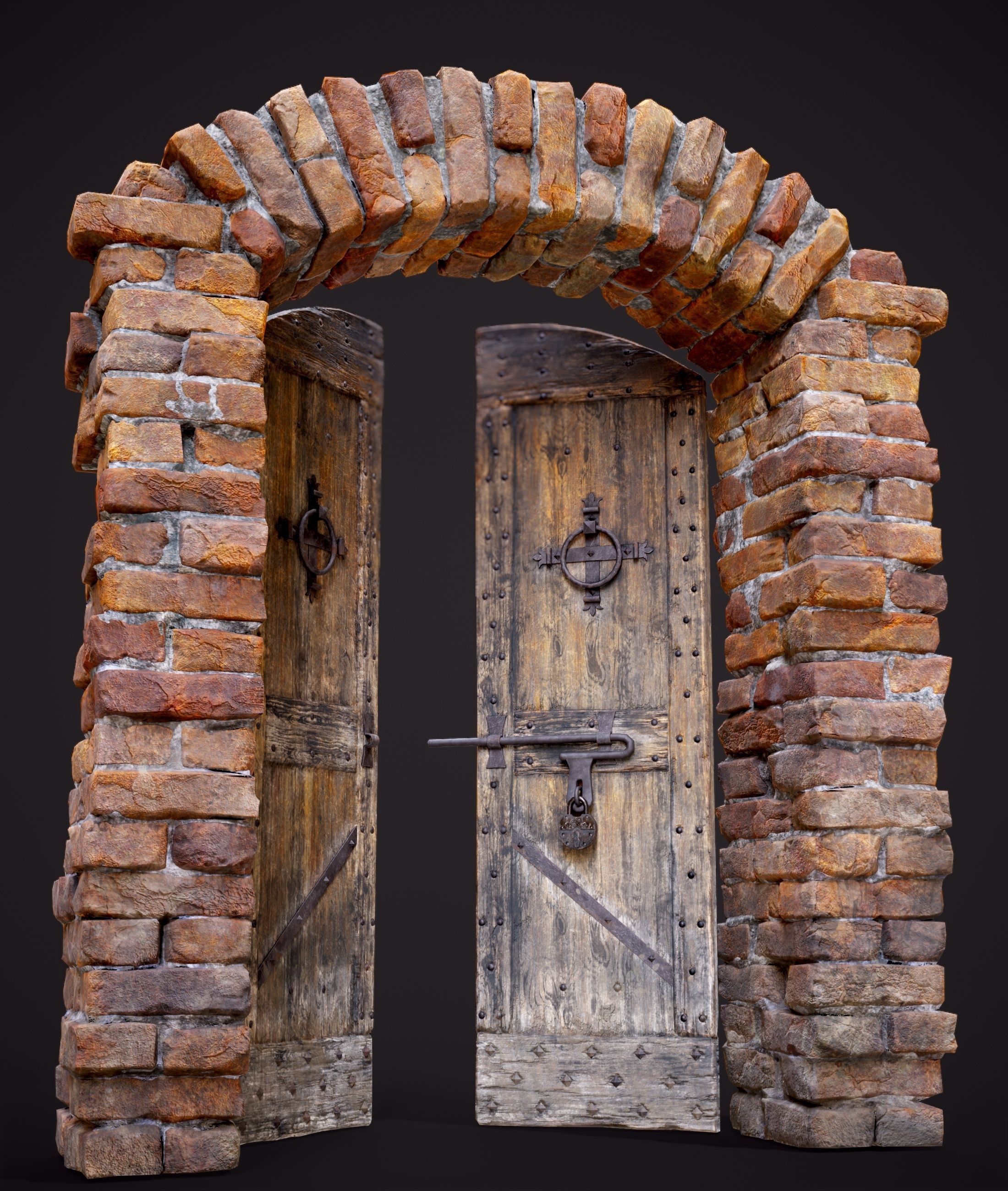 Old Medieval Door with an Arch Low-poly 3D model_36