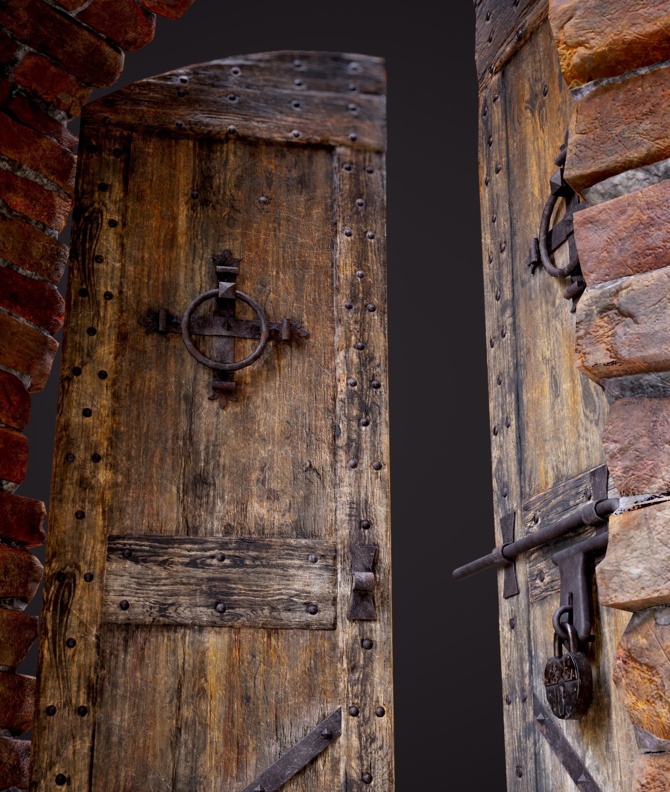 Old Medieval Door with an Arch Low-poly 3D model_37