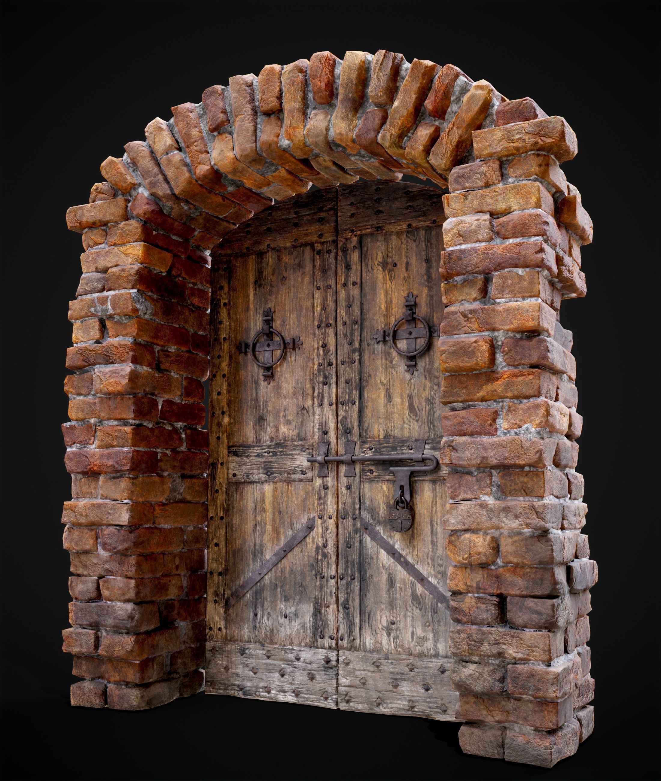 Old Medieval Door with an Arch Low-poly 3D model_45