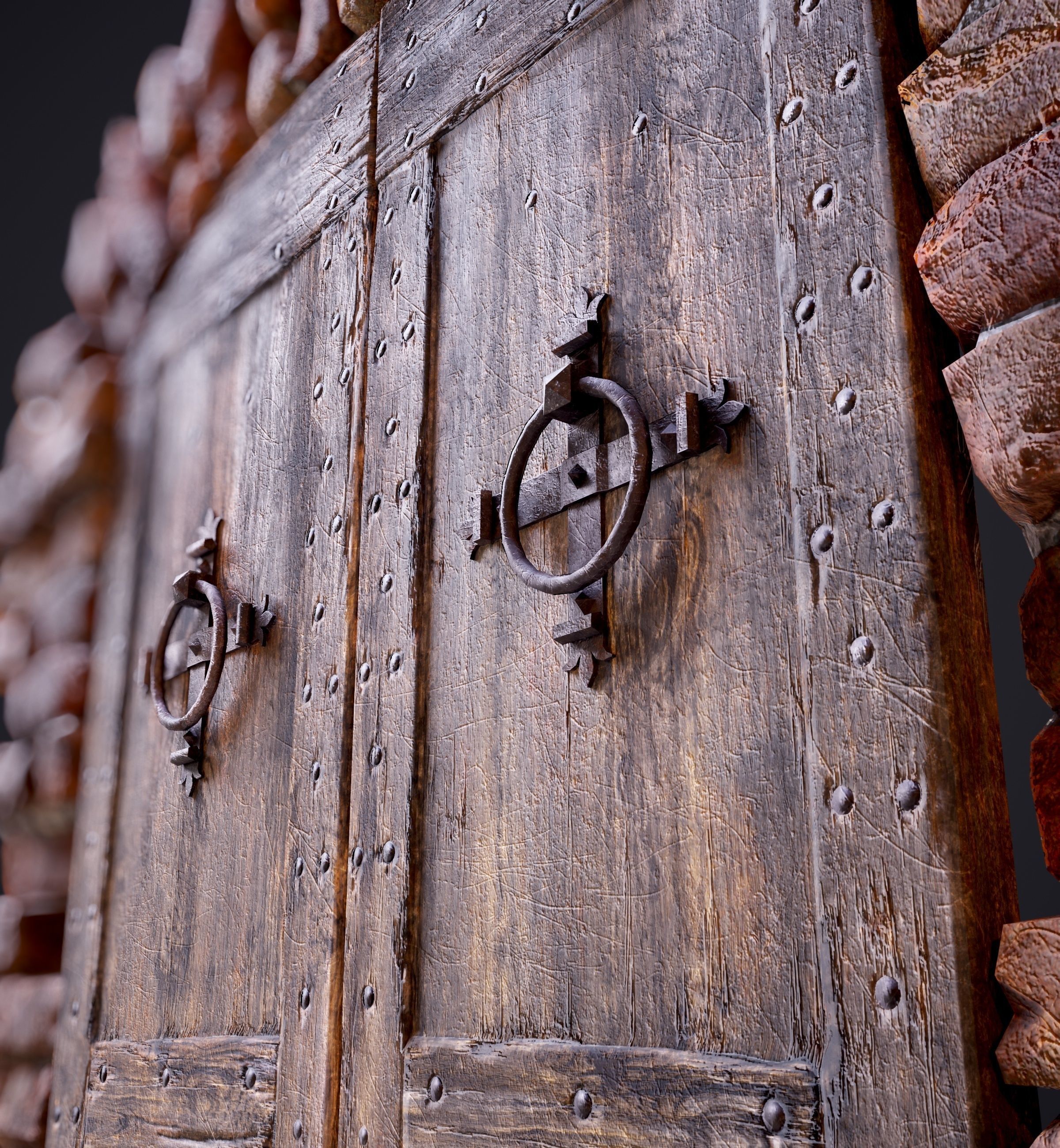 Old Medieval Door with an Arch Low-poly 3D model_16