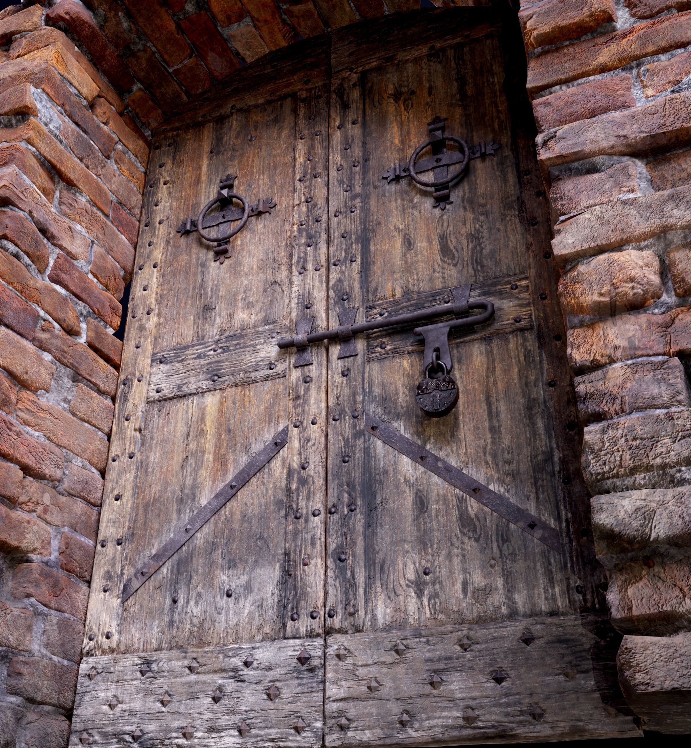 Old Medieval Door with an Arch Low-poly 3D model_17