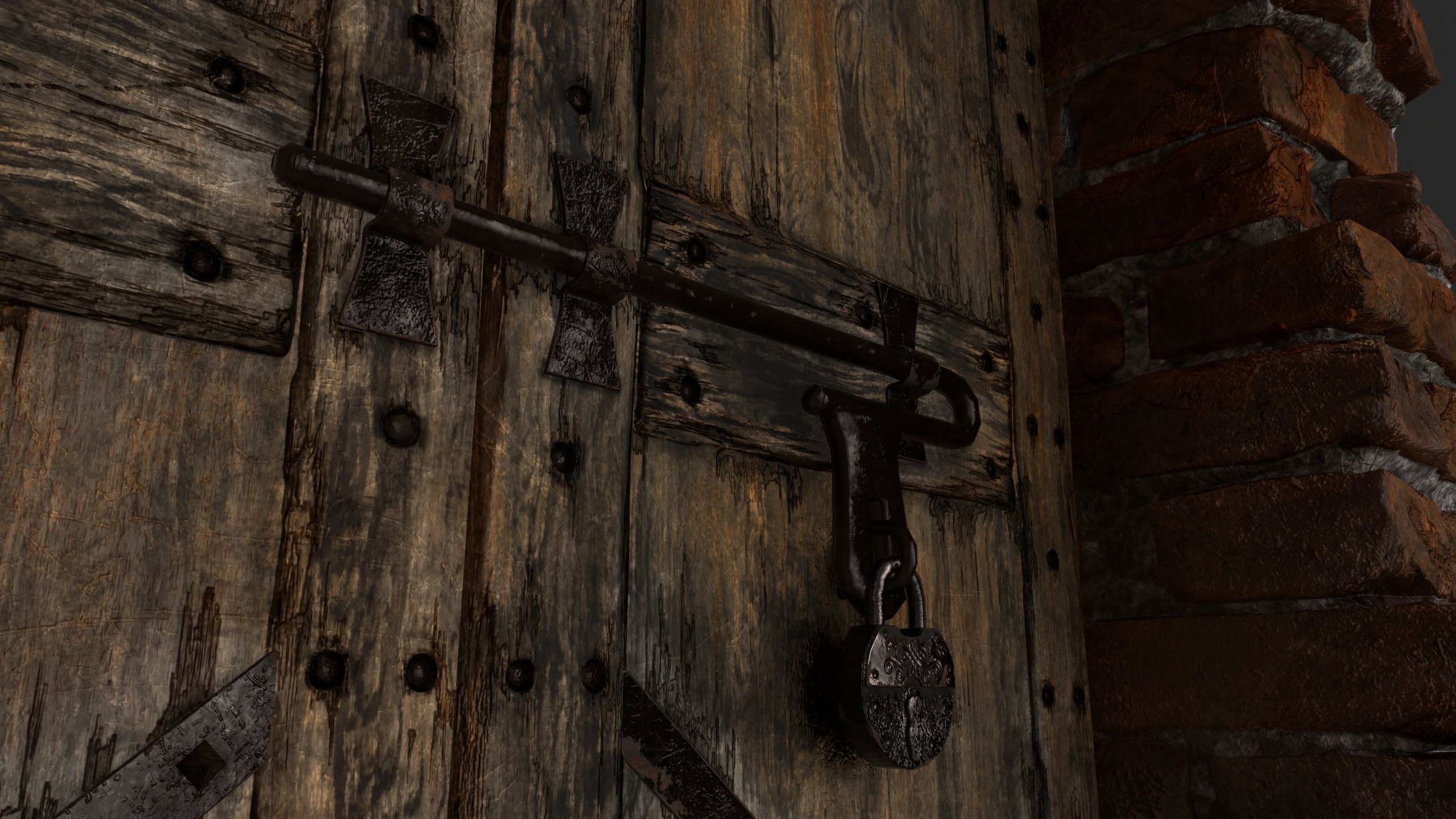 Old Medieval Door with an Arch Low-poly 3D model_58