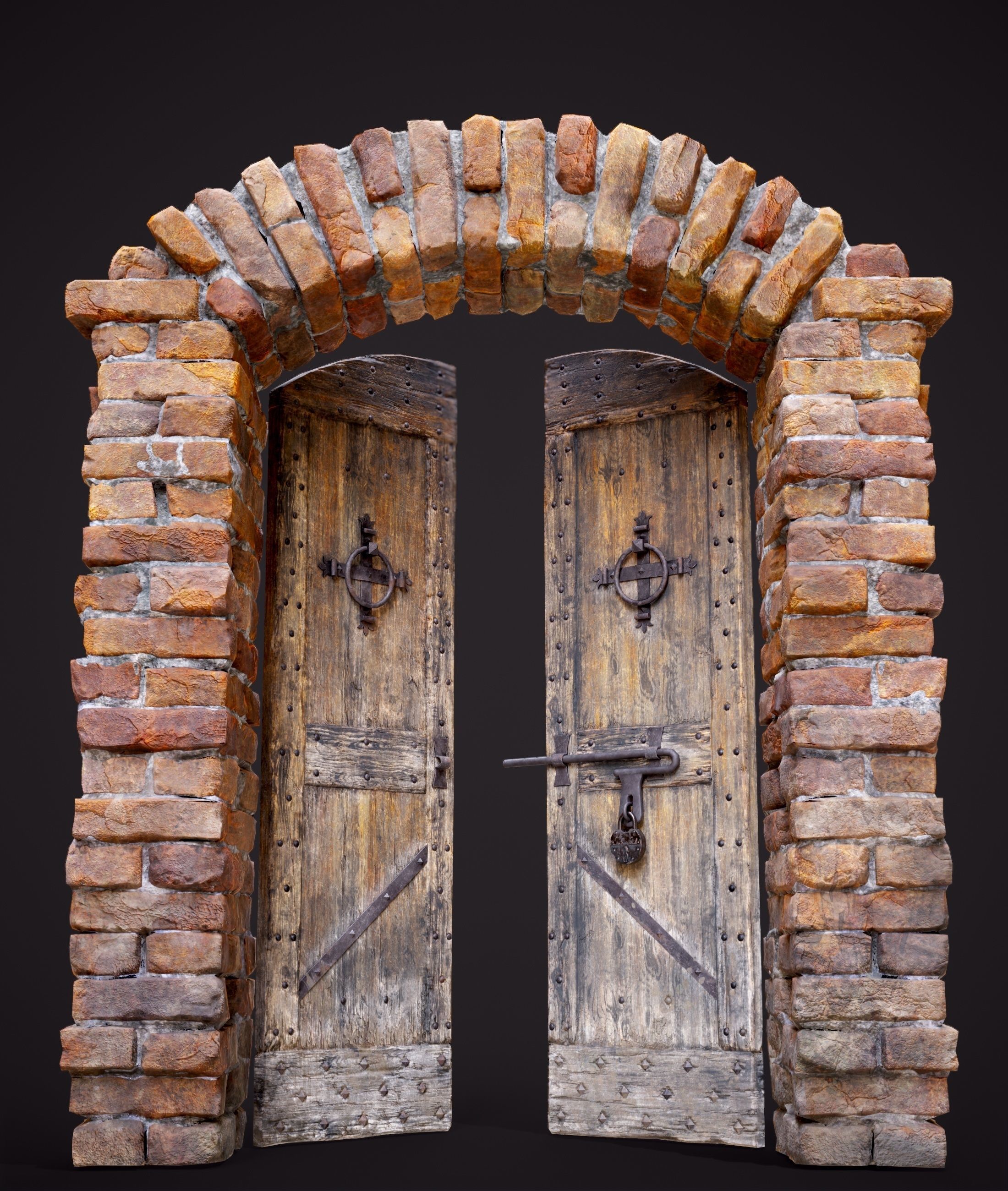 Old Medieval Door with an Arch Low-poly 3D model_44