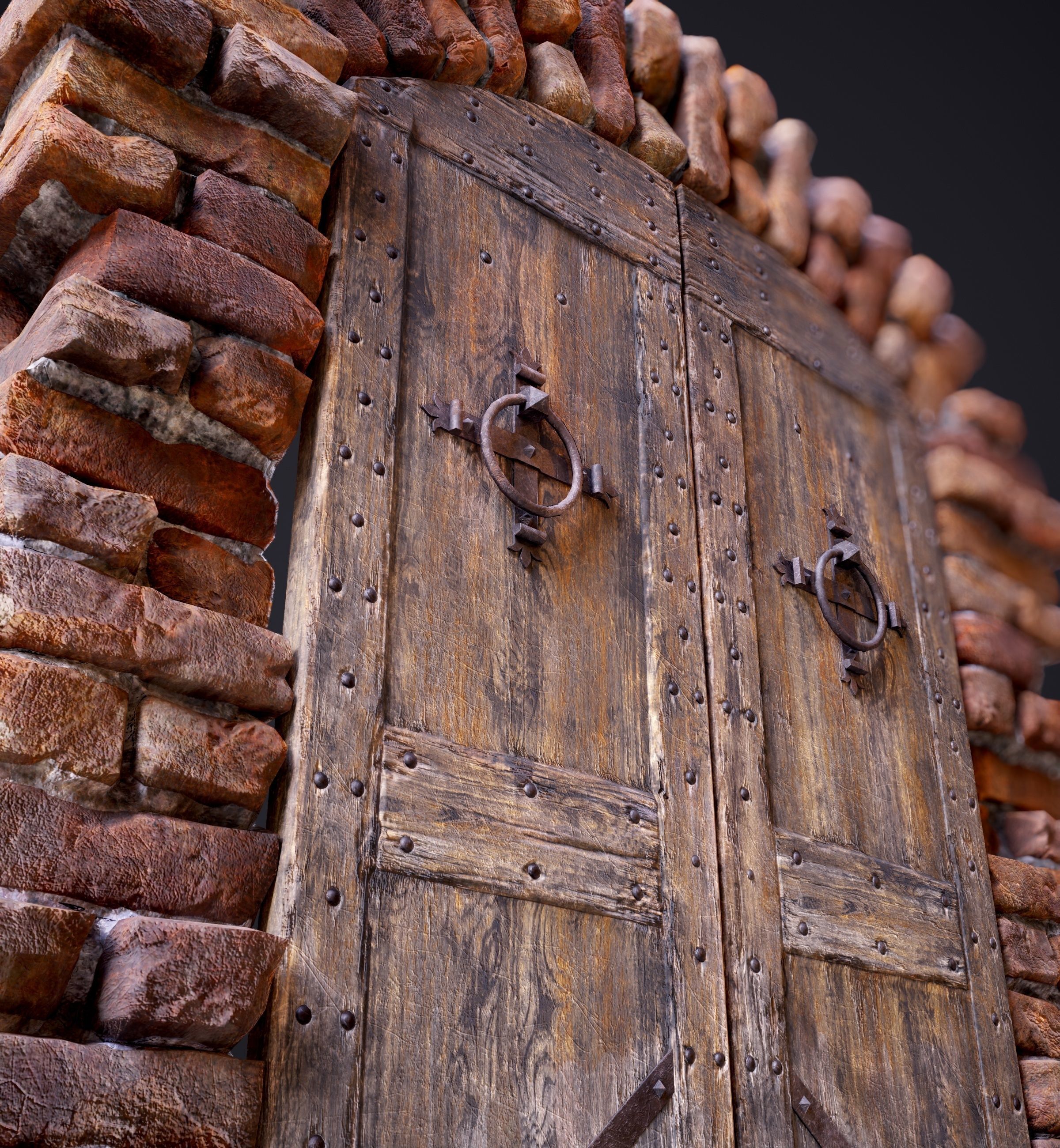 Old Medieval Door with an Arch Low-poly 3D model_19