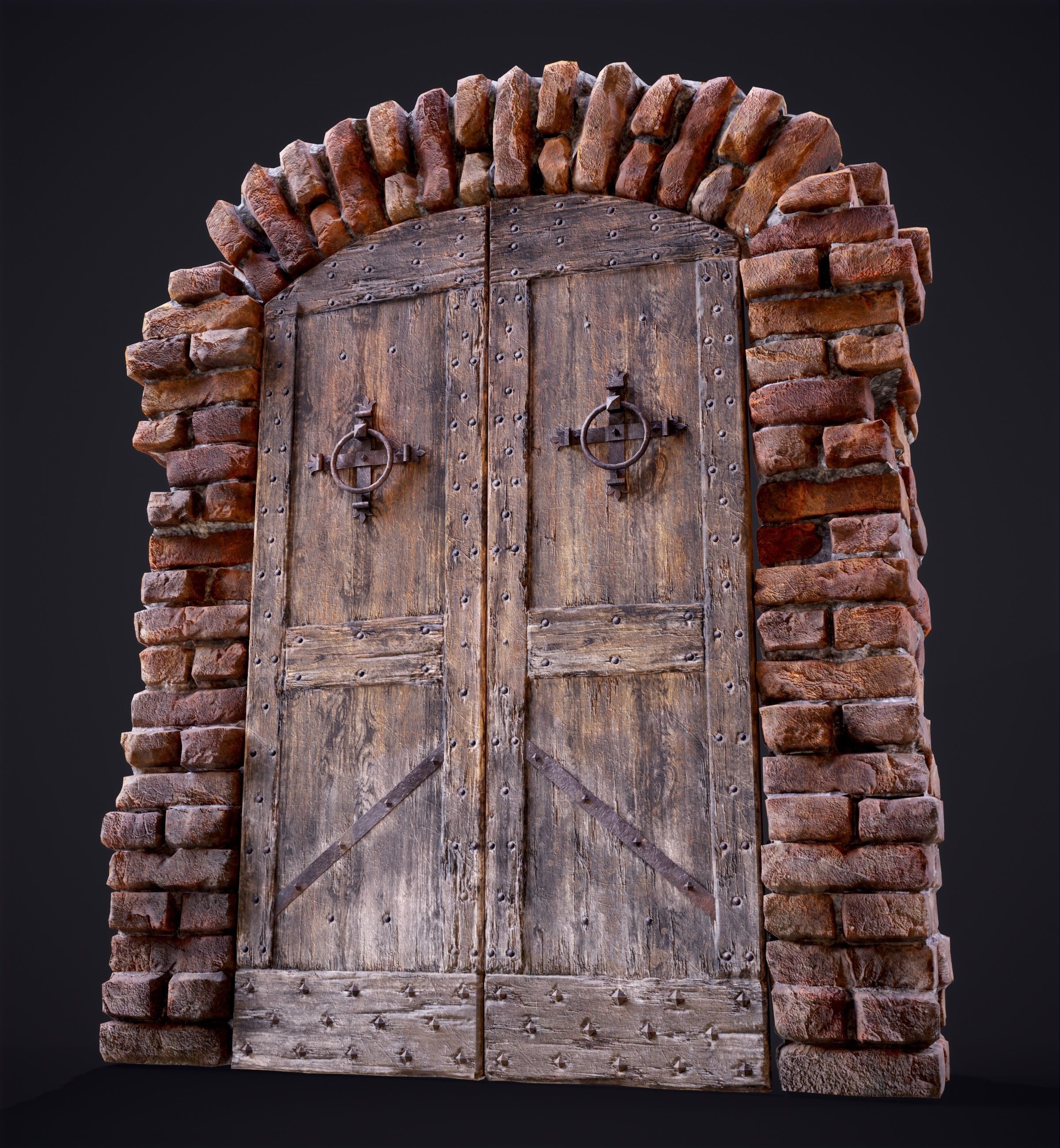 Old Medieval Door with an Arch Low-poly 3D model_7