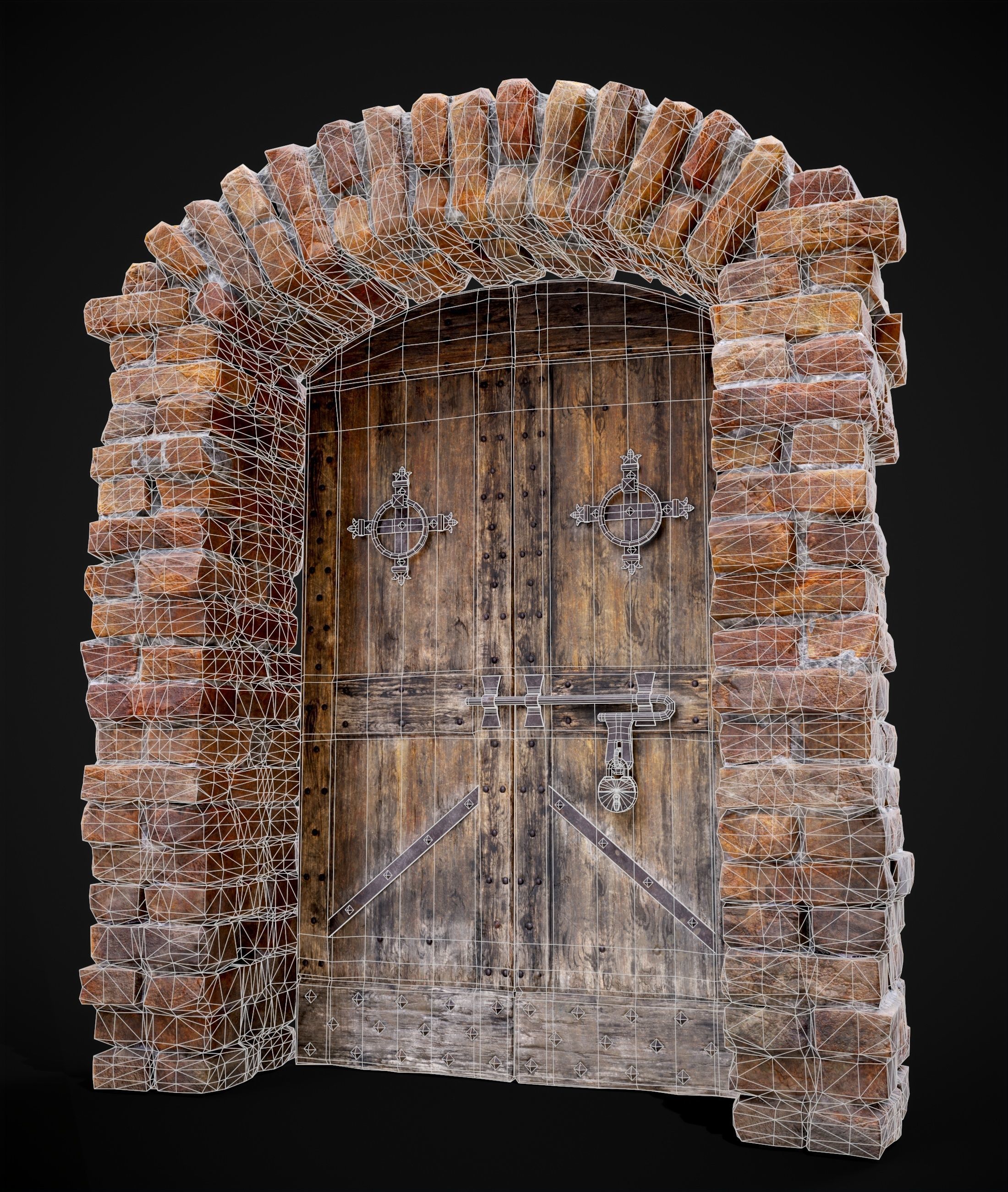 Old Medieval Door with an Arch Low-poly 3D model_38