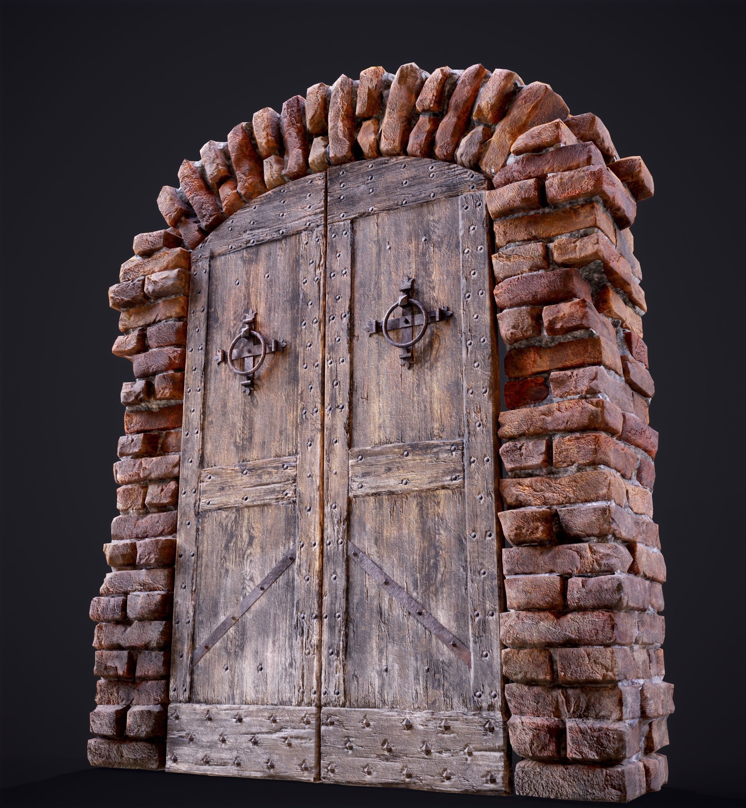 Old Medieval Door with an Arch Low-poly 3D model_8
