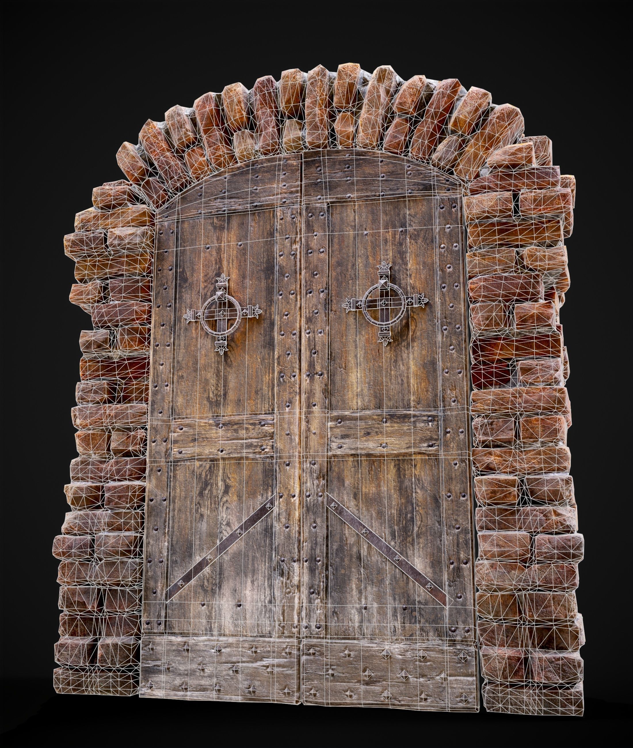 Old Medieval Door with an Arch Low-poly 3D model_34