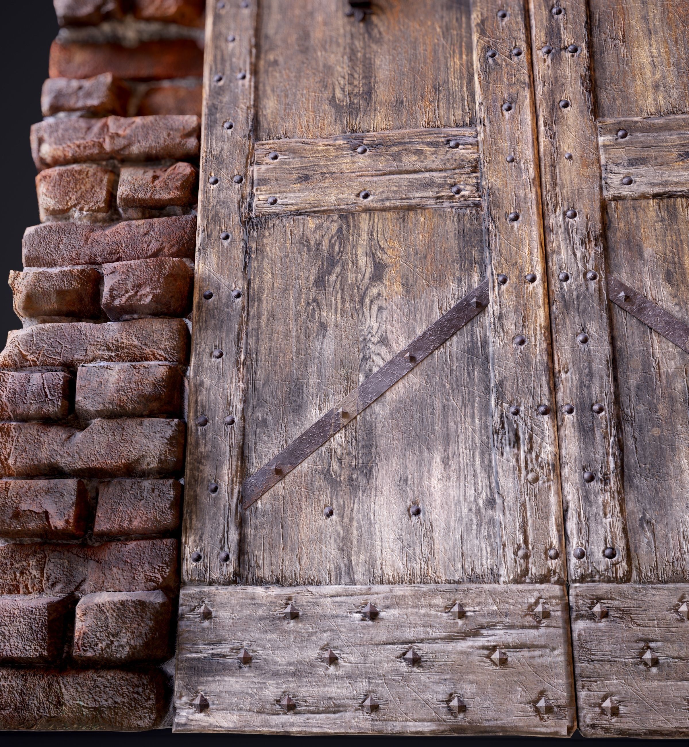 Old Medieval Door with an Arch Low-poly 3D model_15