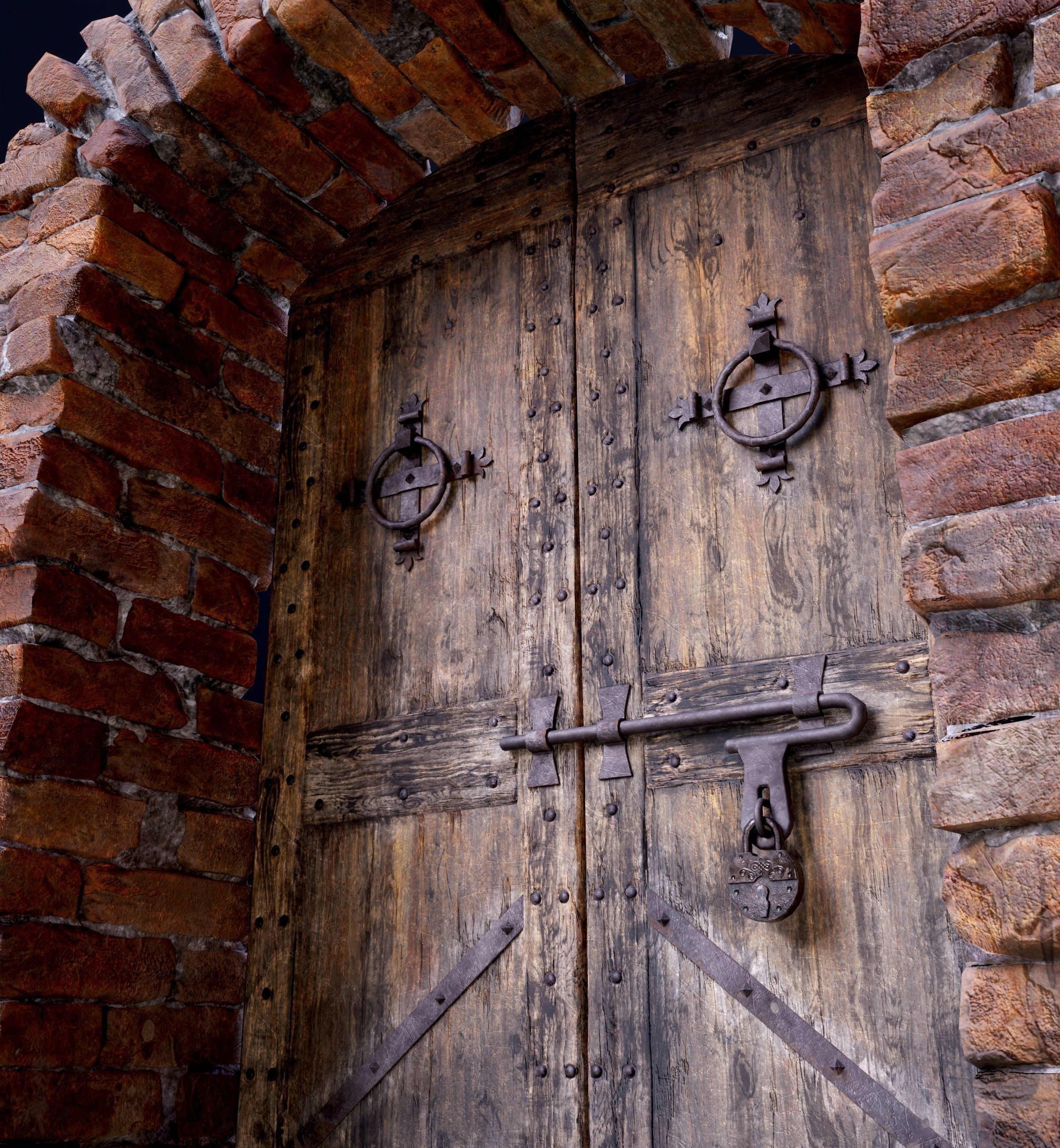 Old Medieval Door with an Arch Low-poly 3D model_27