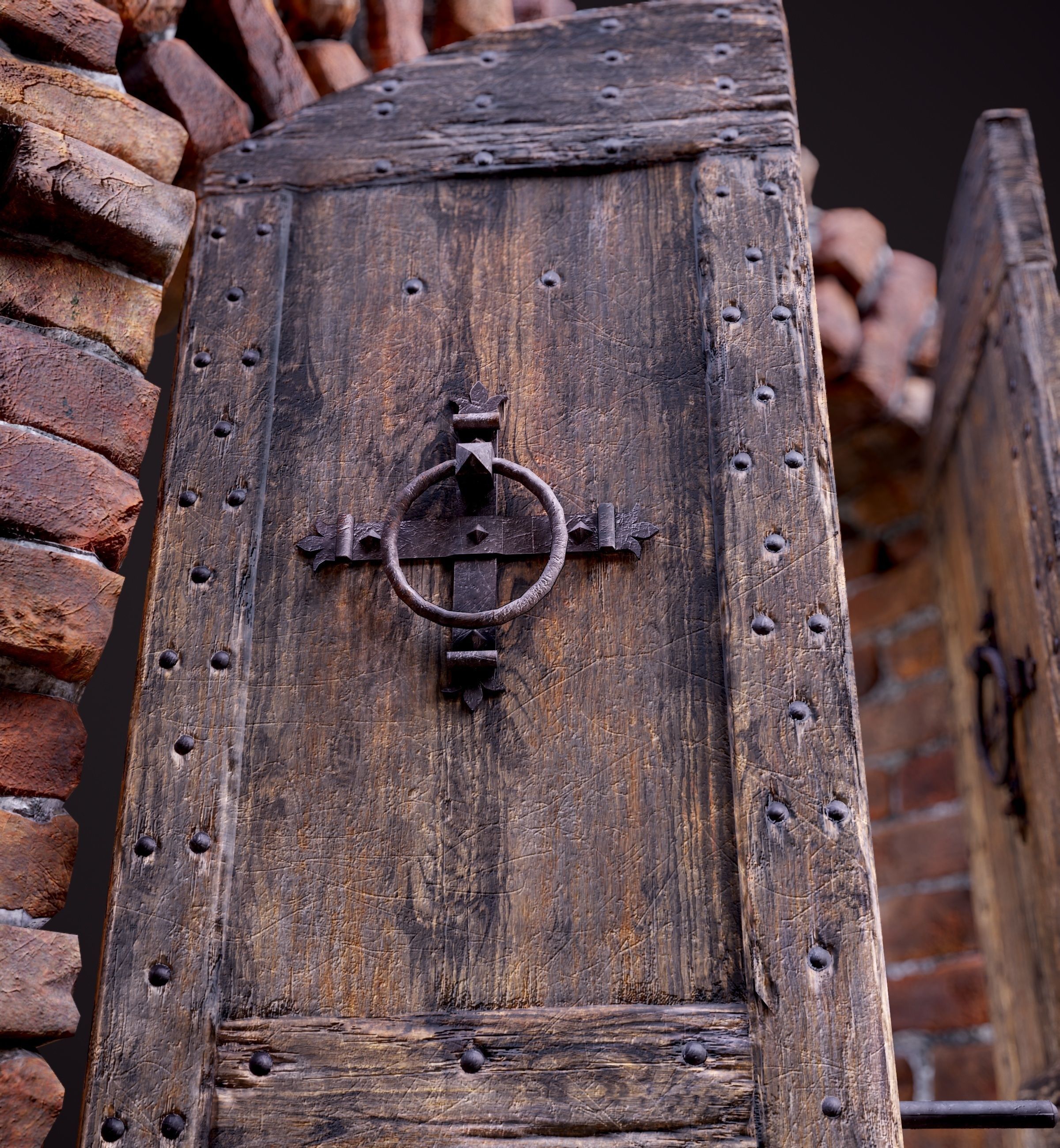 Old Medieval Door with an Arch Low-poly 3D model_21