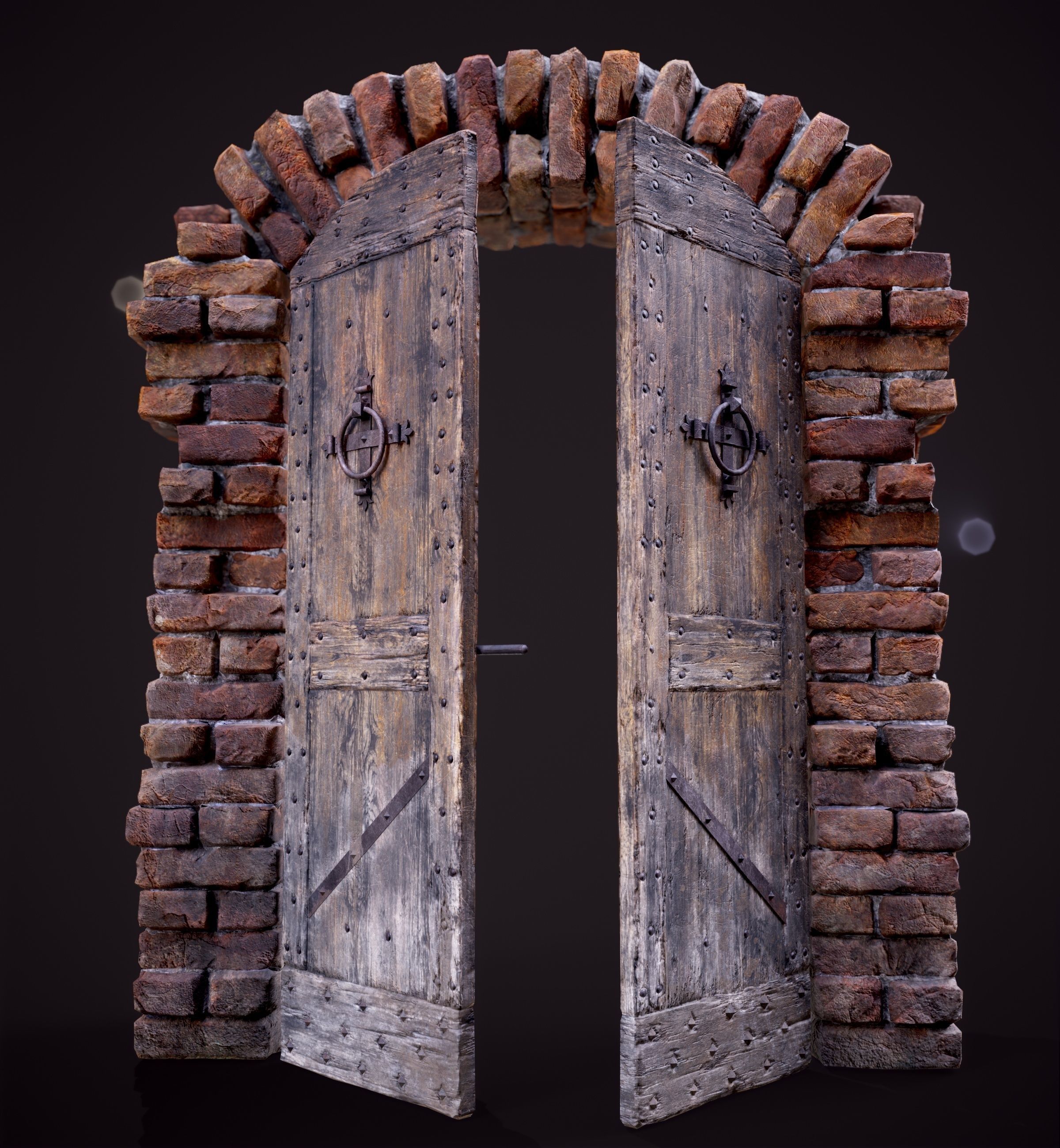 Old Medieval Door with an Arch Low-poly 3D model_13