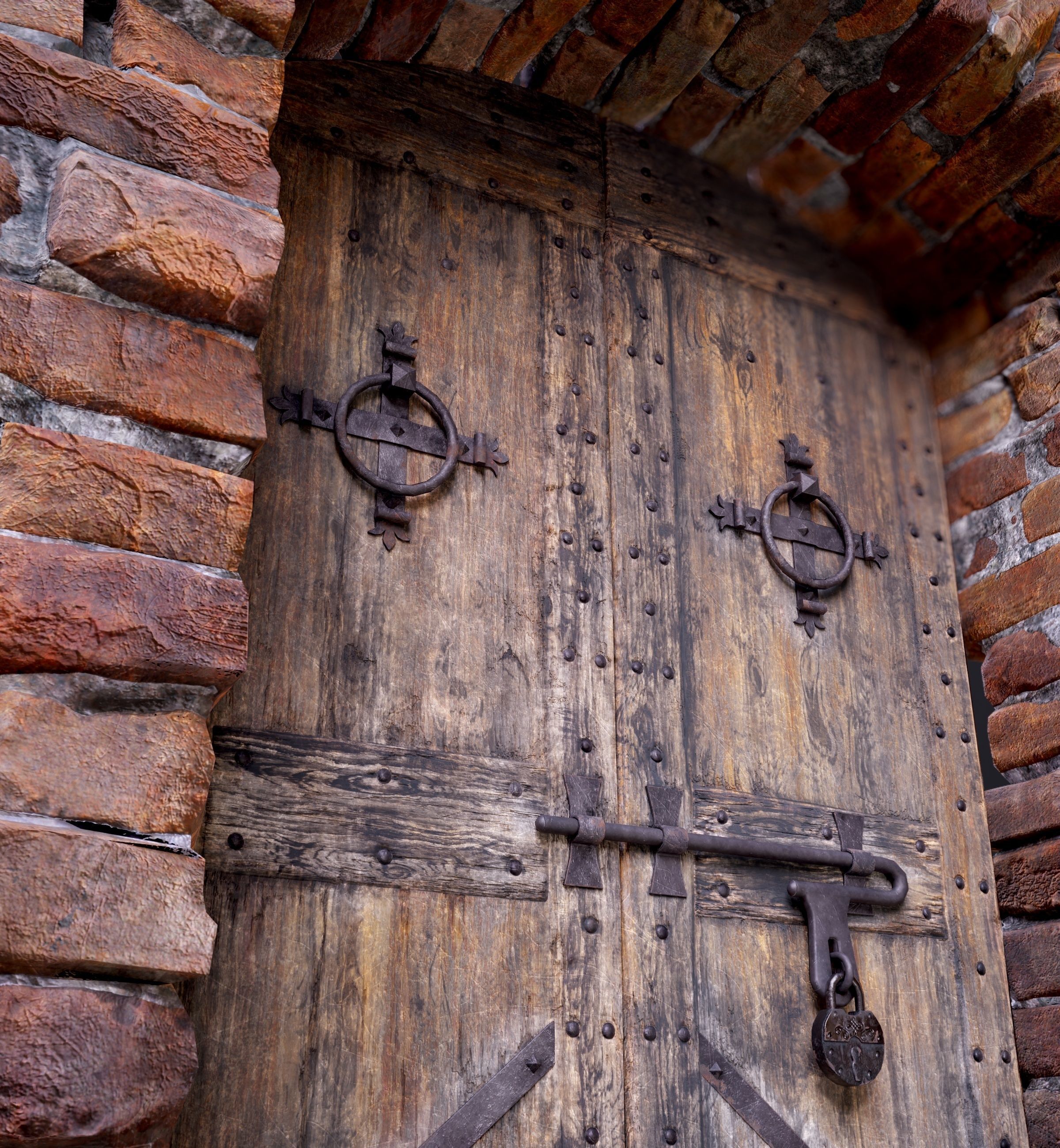 Old Medieval Door with an Arch Low-poly 3D model_22