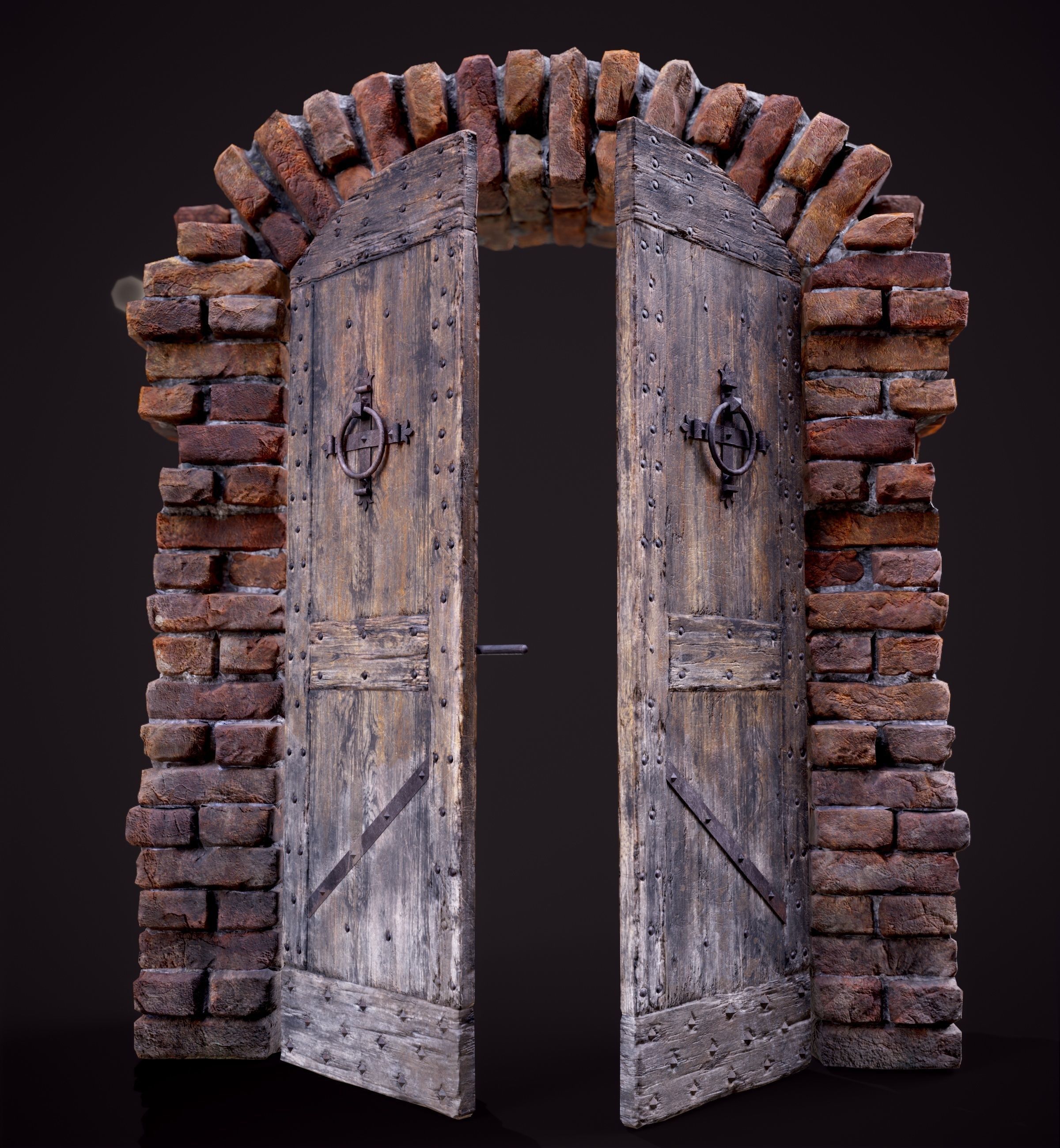 Old Medieval Door with an Arch Low-poly 3D model_4