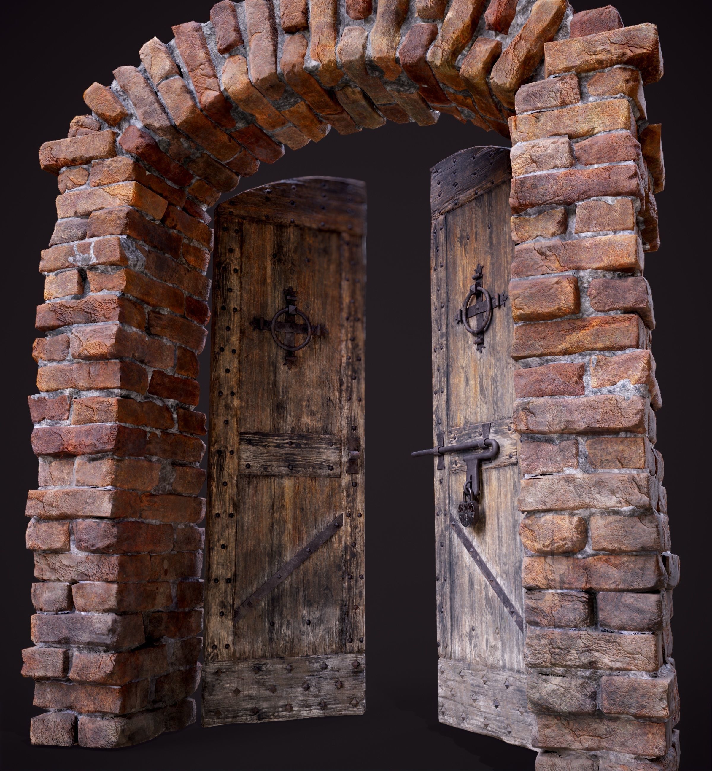 Old Medieval Door with an Arch Low-poly 3D model_23