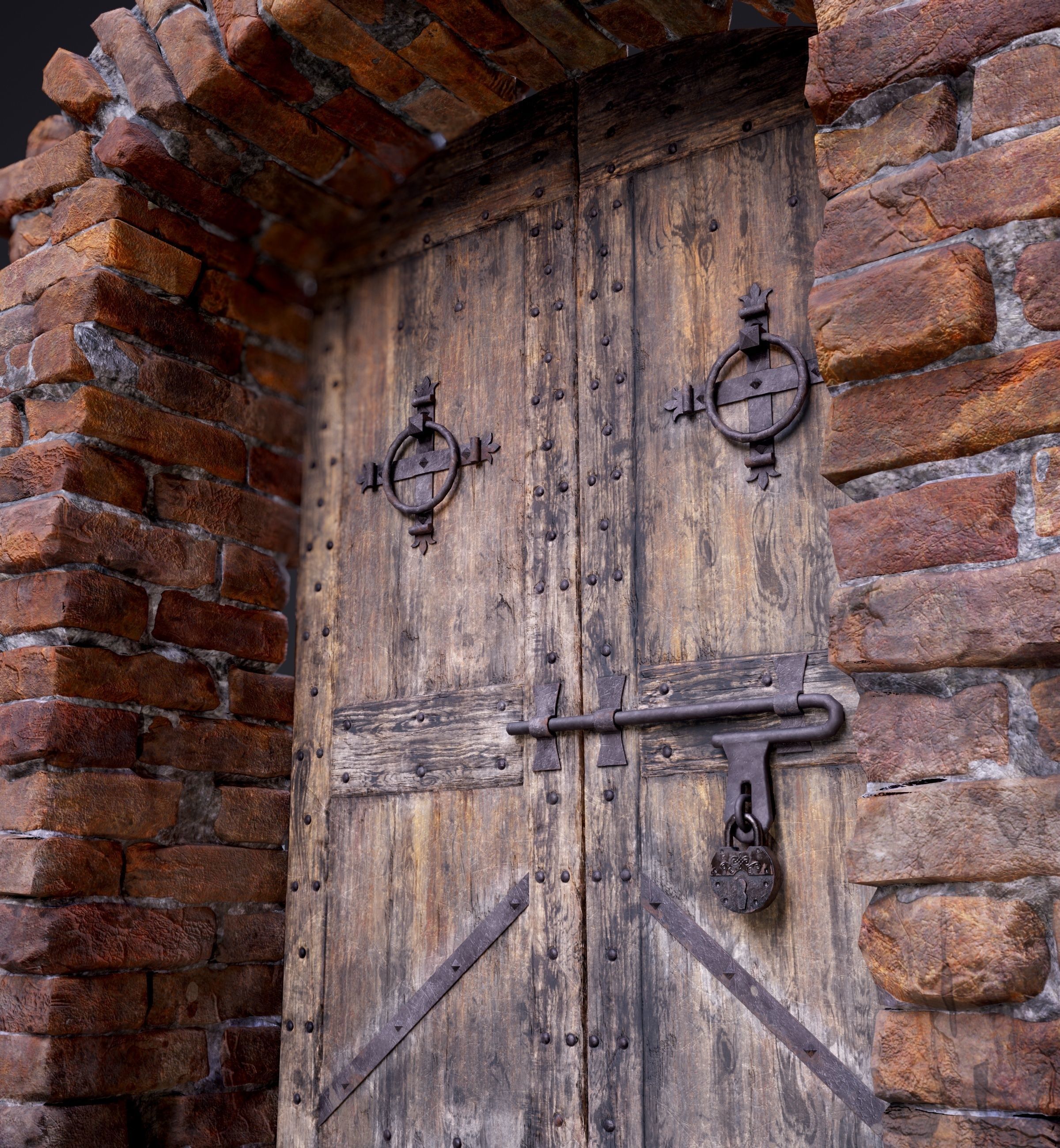 Old Medieval Door with an Arch Low-poly 3D model_24