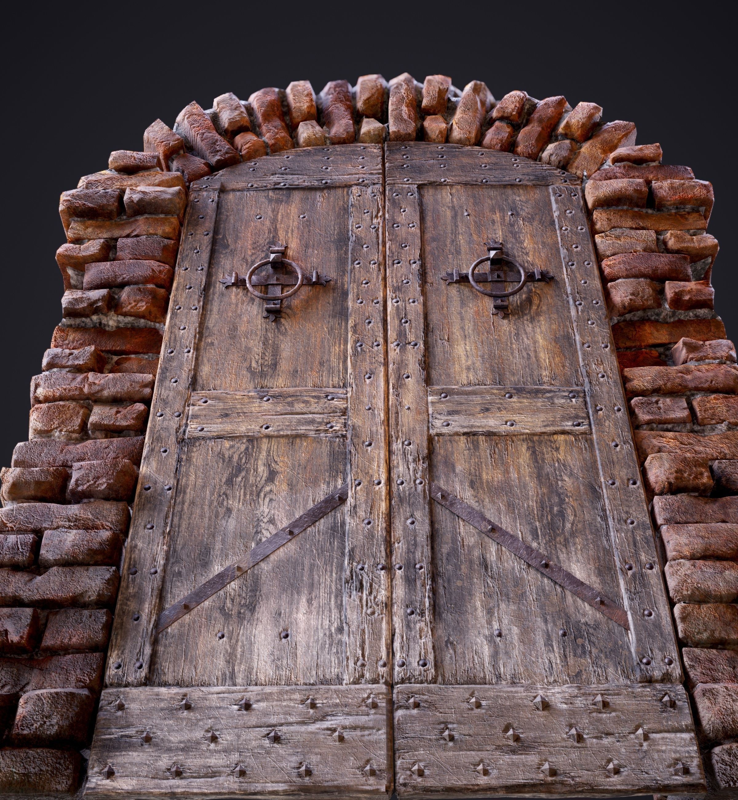 Old Medieval Door with an Arch Low-poly 3D model_11