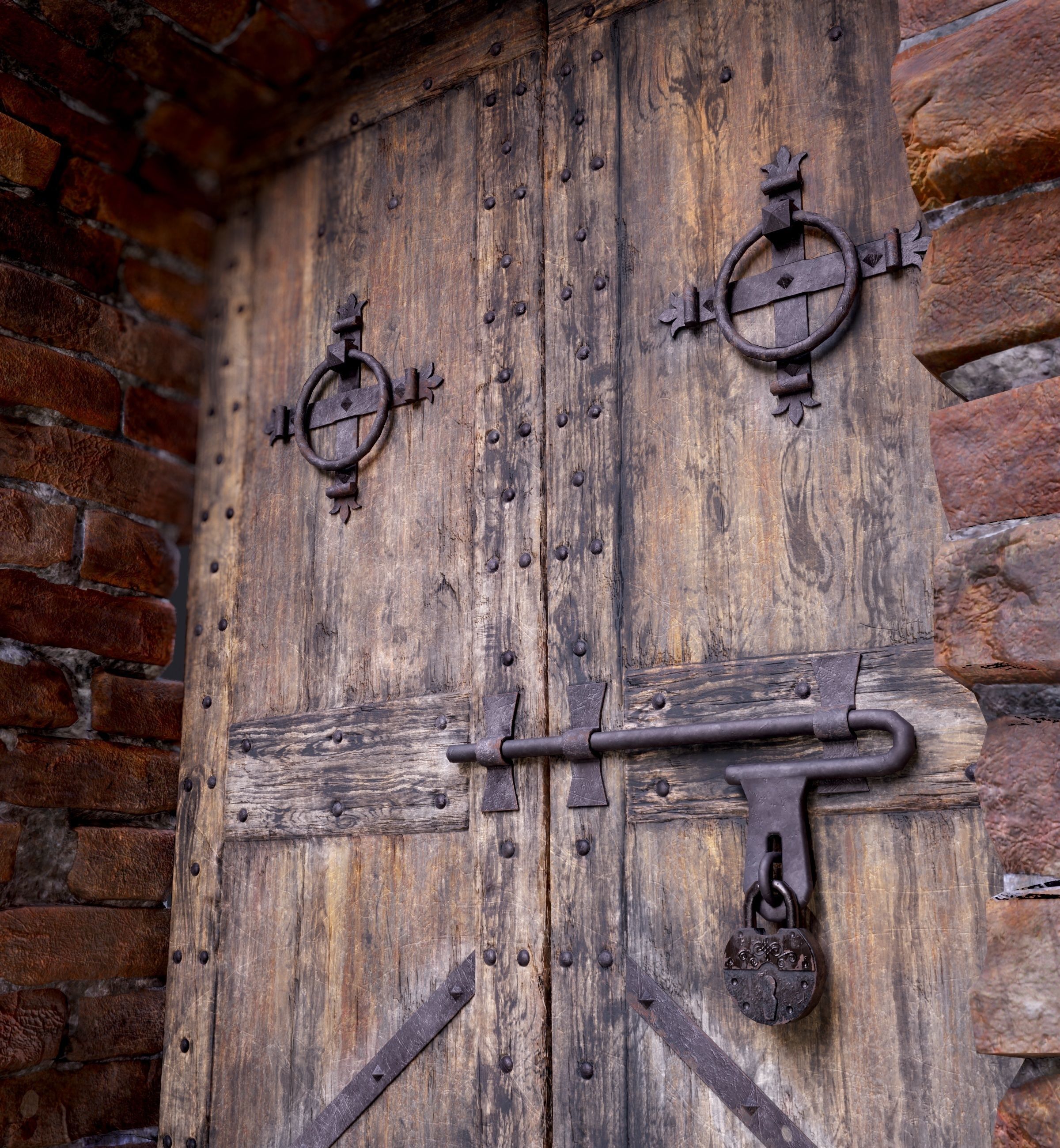 Old Medieval Door with an Arch Low-poly 3D model_5