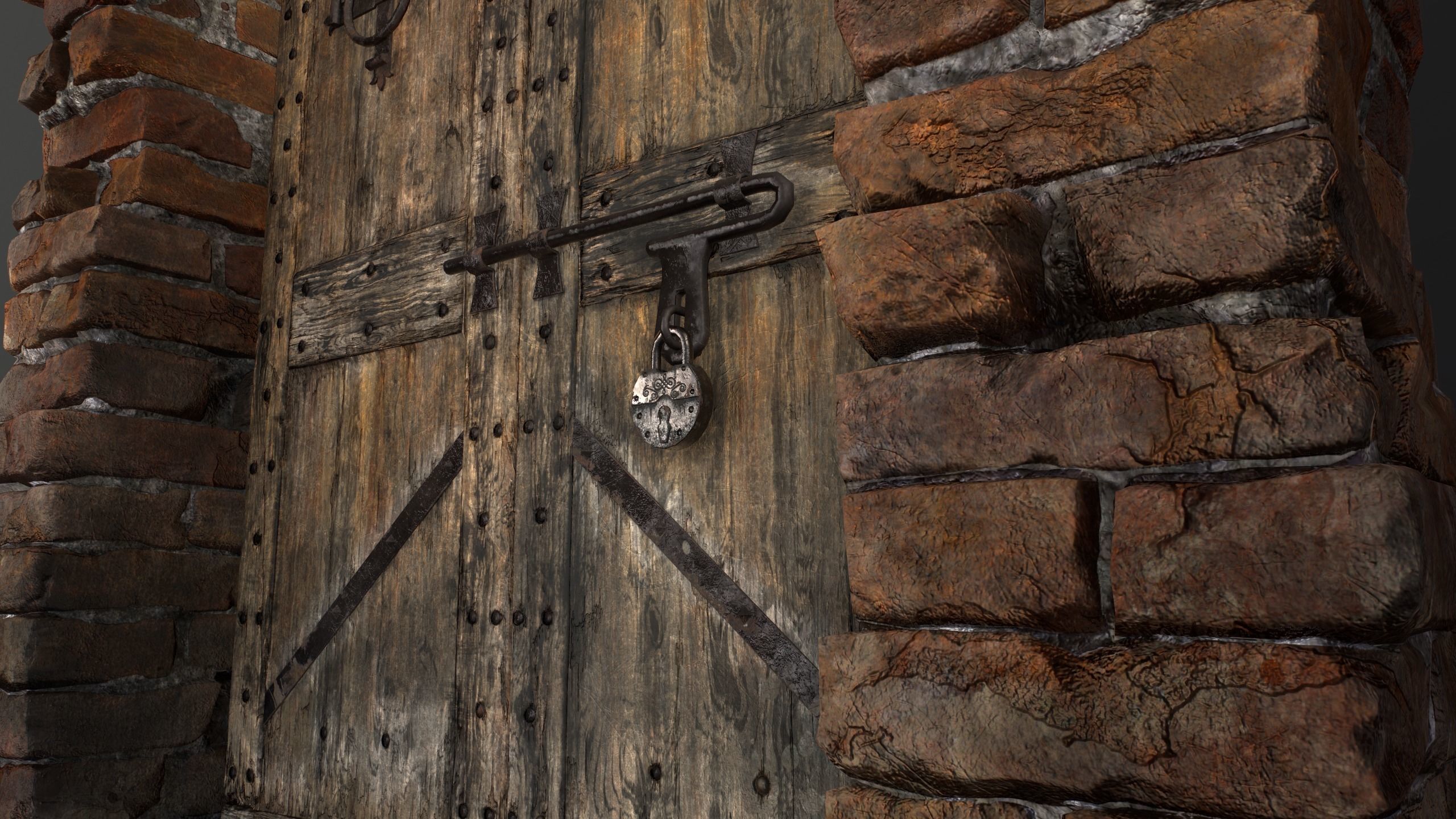 Old Medieval Door with an Arch Low-poly 3D model_63