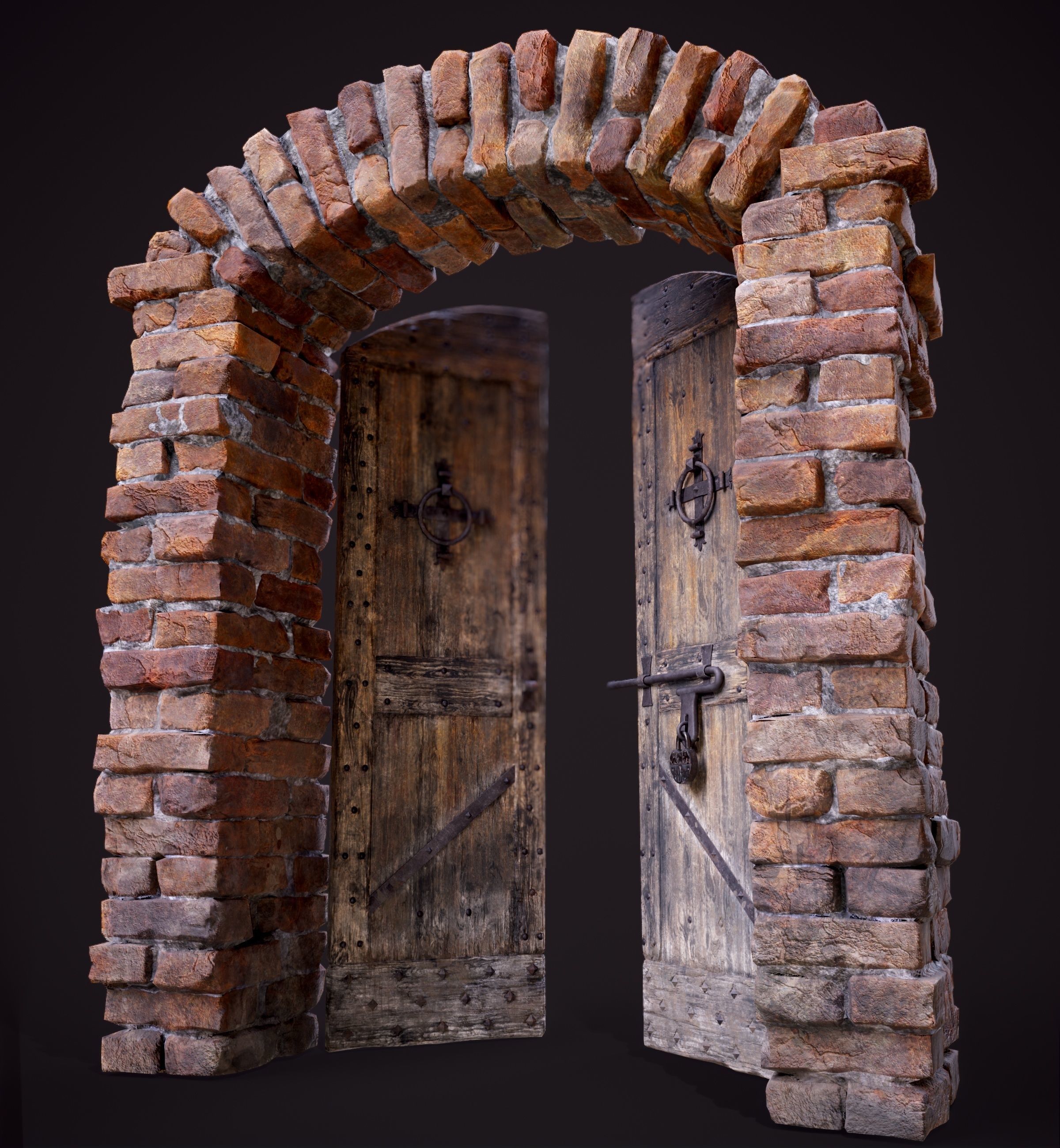 Old Medieval Door with an Arch Low-poly 3D model_2