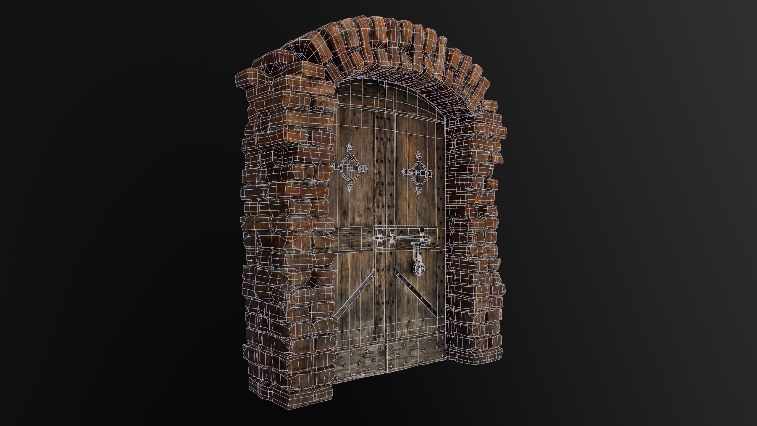 Old Medieval Door with an Arch Low-poly 3D model_59
