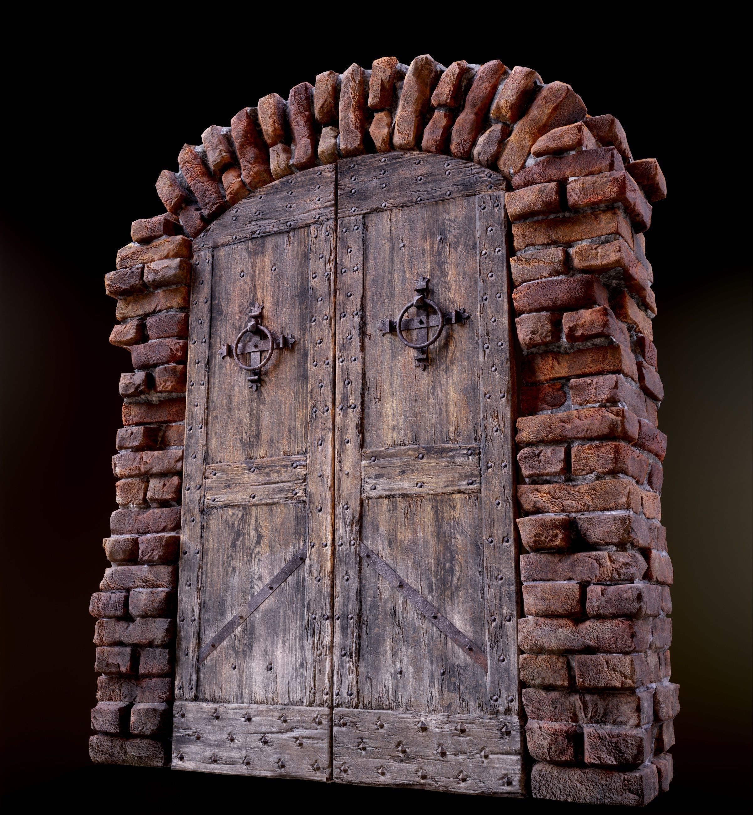 Old Medieval Door with an Arch Low-poly 3D model_9