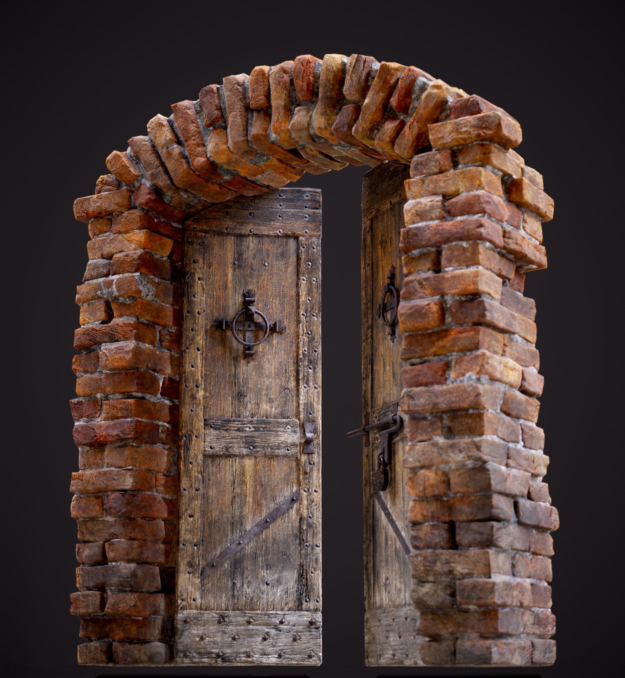 Old Medieval Door with an Arch Low-poly 3D model_33