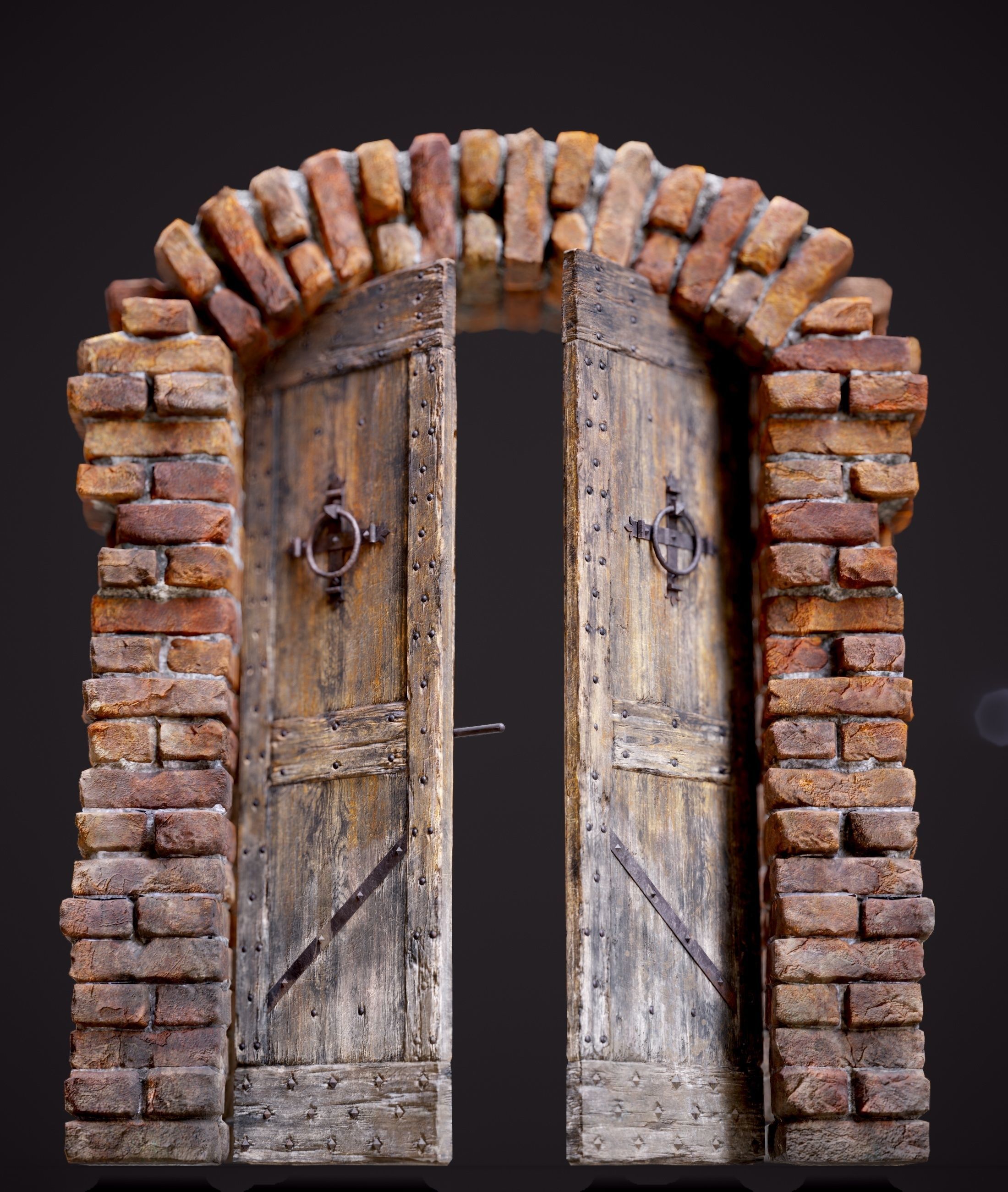 Old Medieval Door with an Arch Low-poly 3D model_31