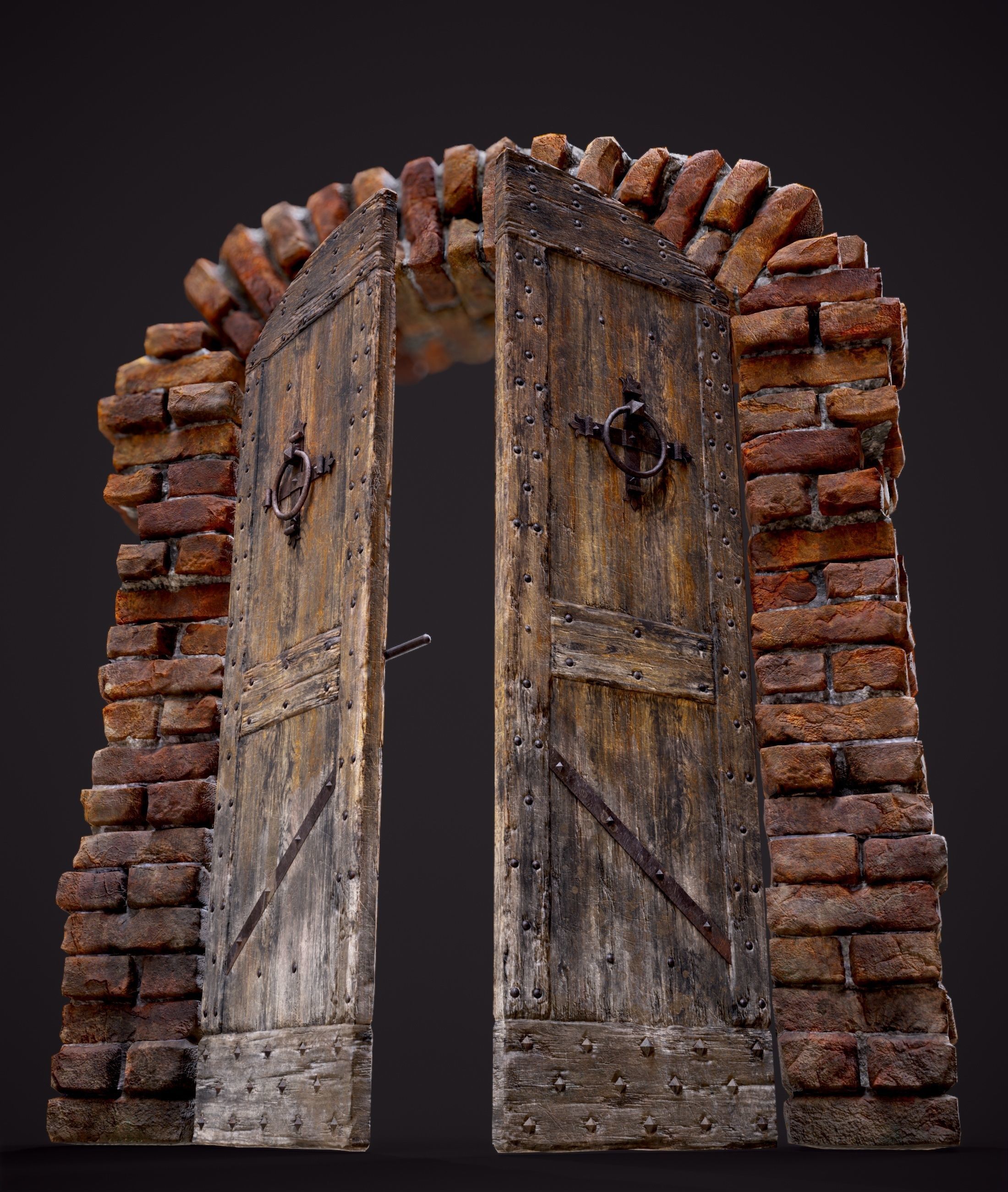 Old Medieval Door with an Arch Low-poly 3D model_35
