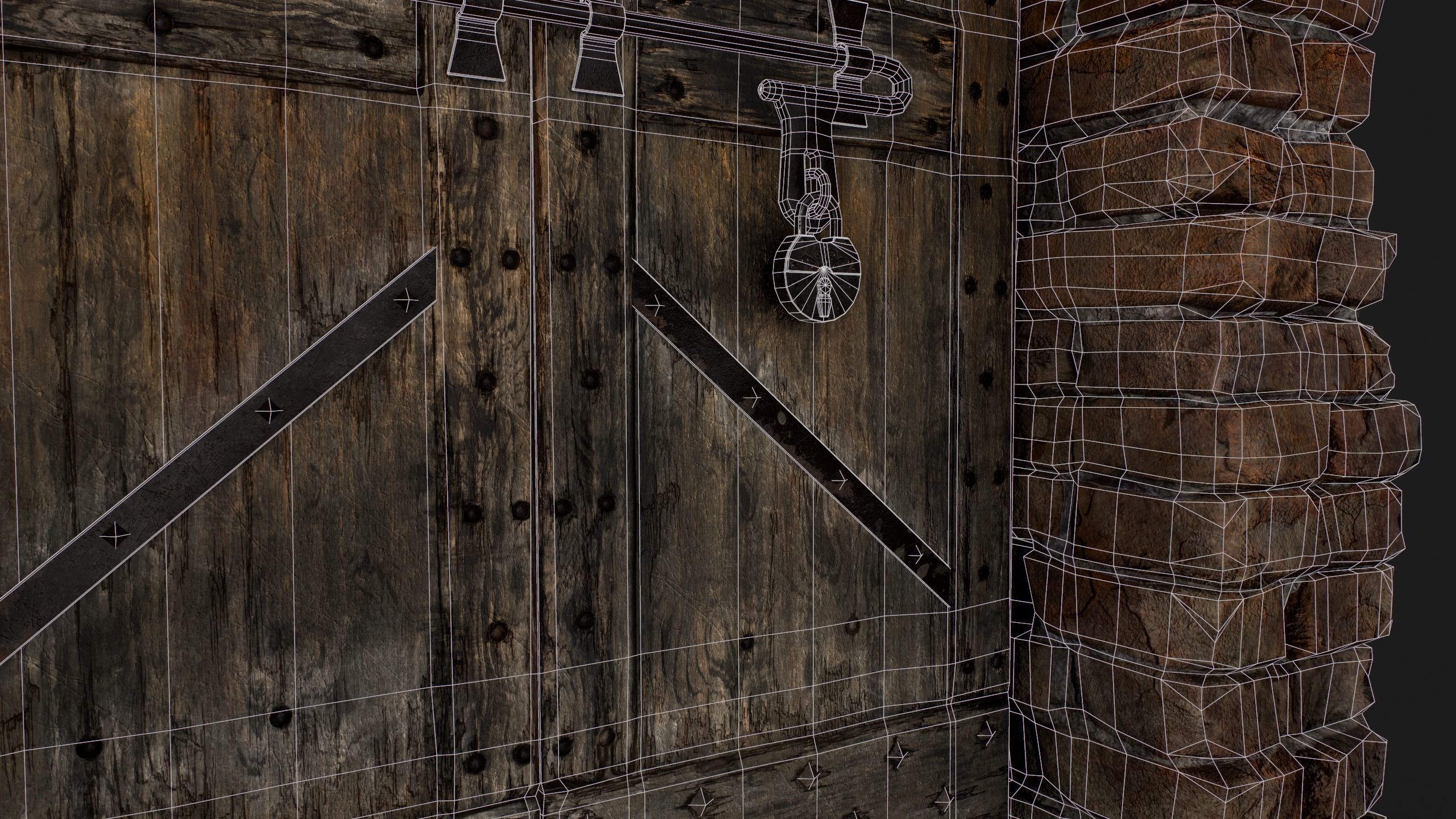Old Medieval Door with an Arch Low-poly 3D model_64