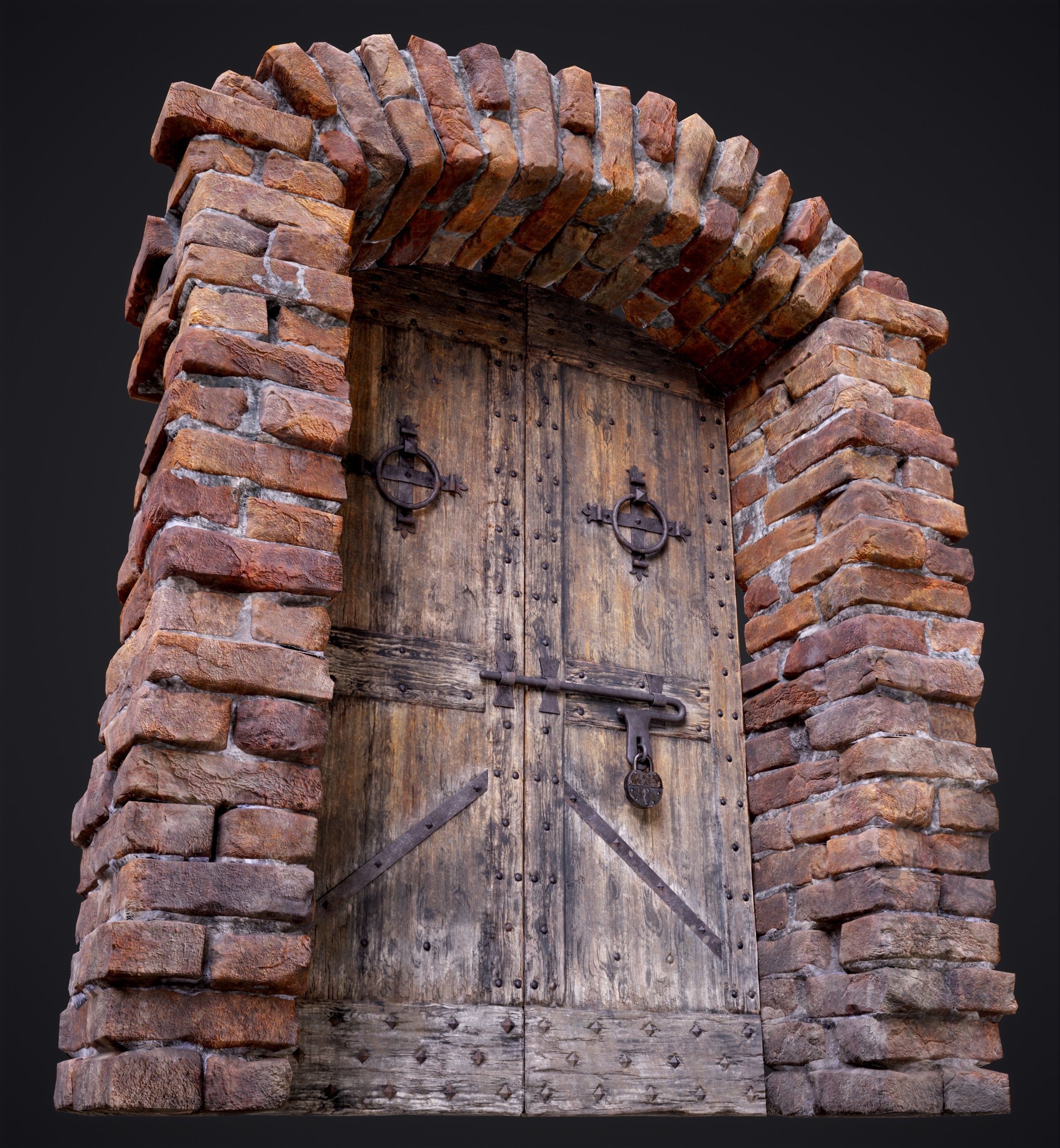 Old Medieval Door with an Arch Low-poly 3D model_25