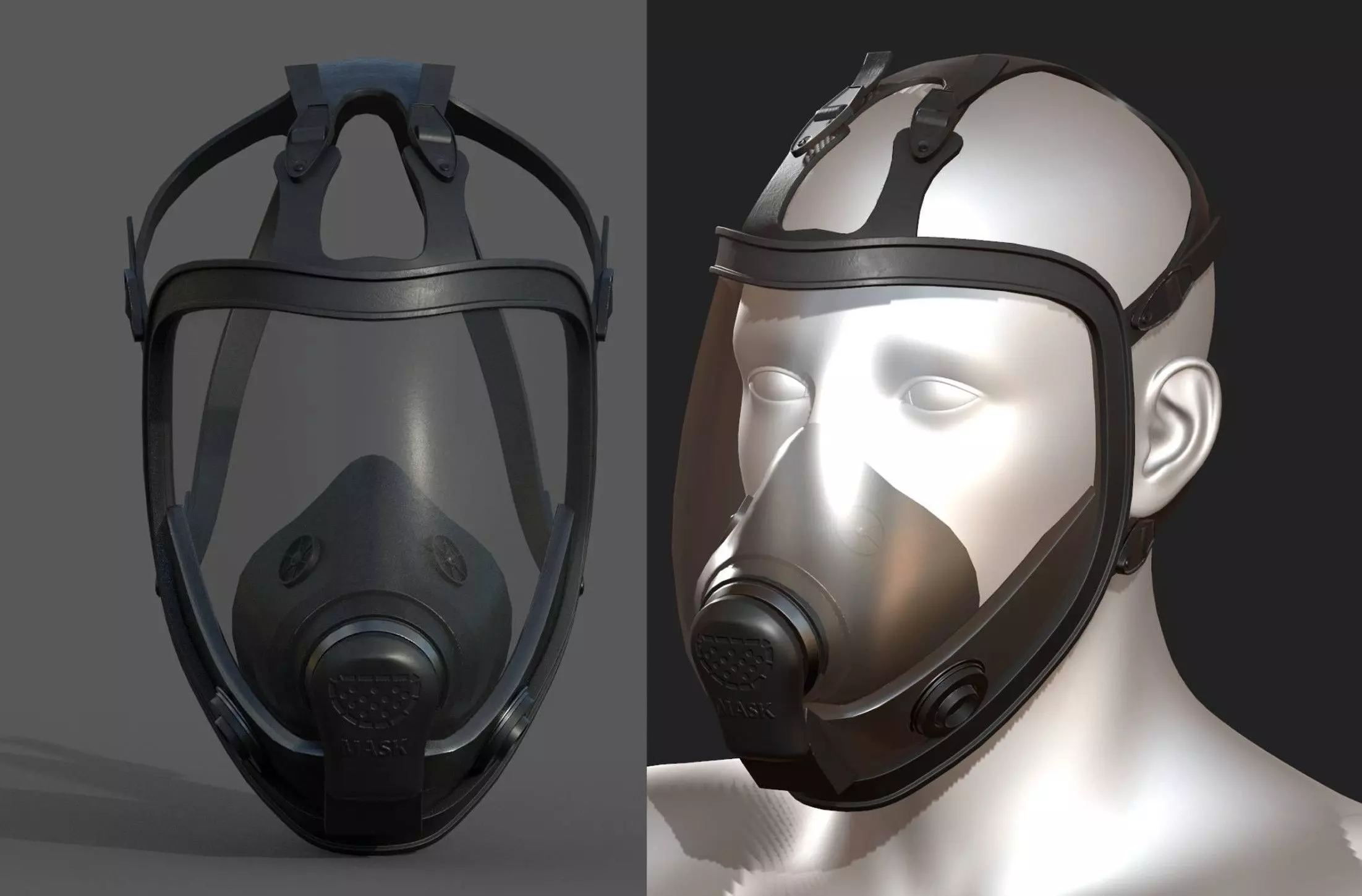 Gas mask black protection futuristic technology  Low-poly 3D model_0