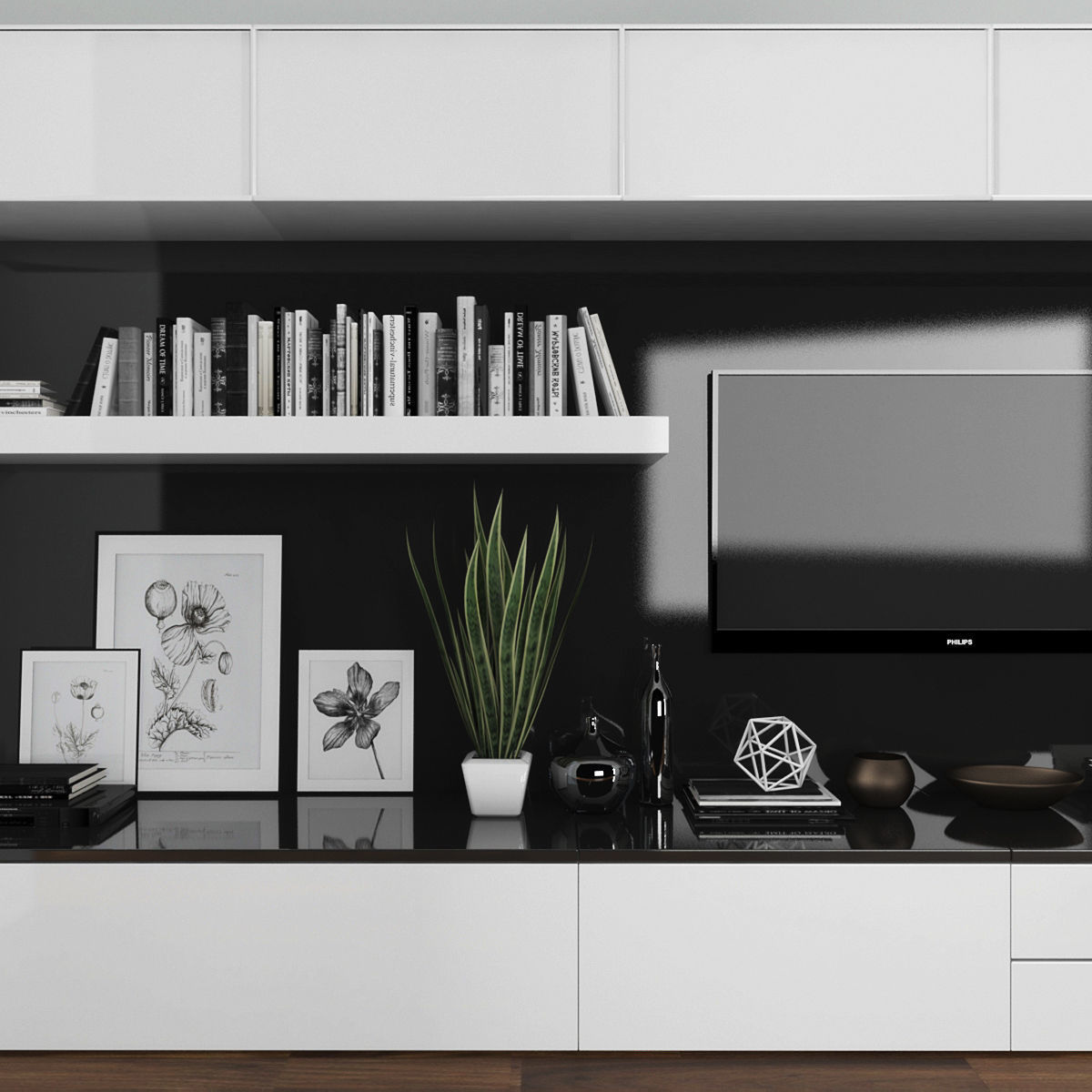 Tv stand and workplace Low-poly 3D model_1