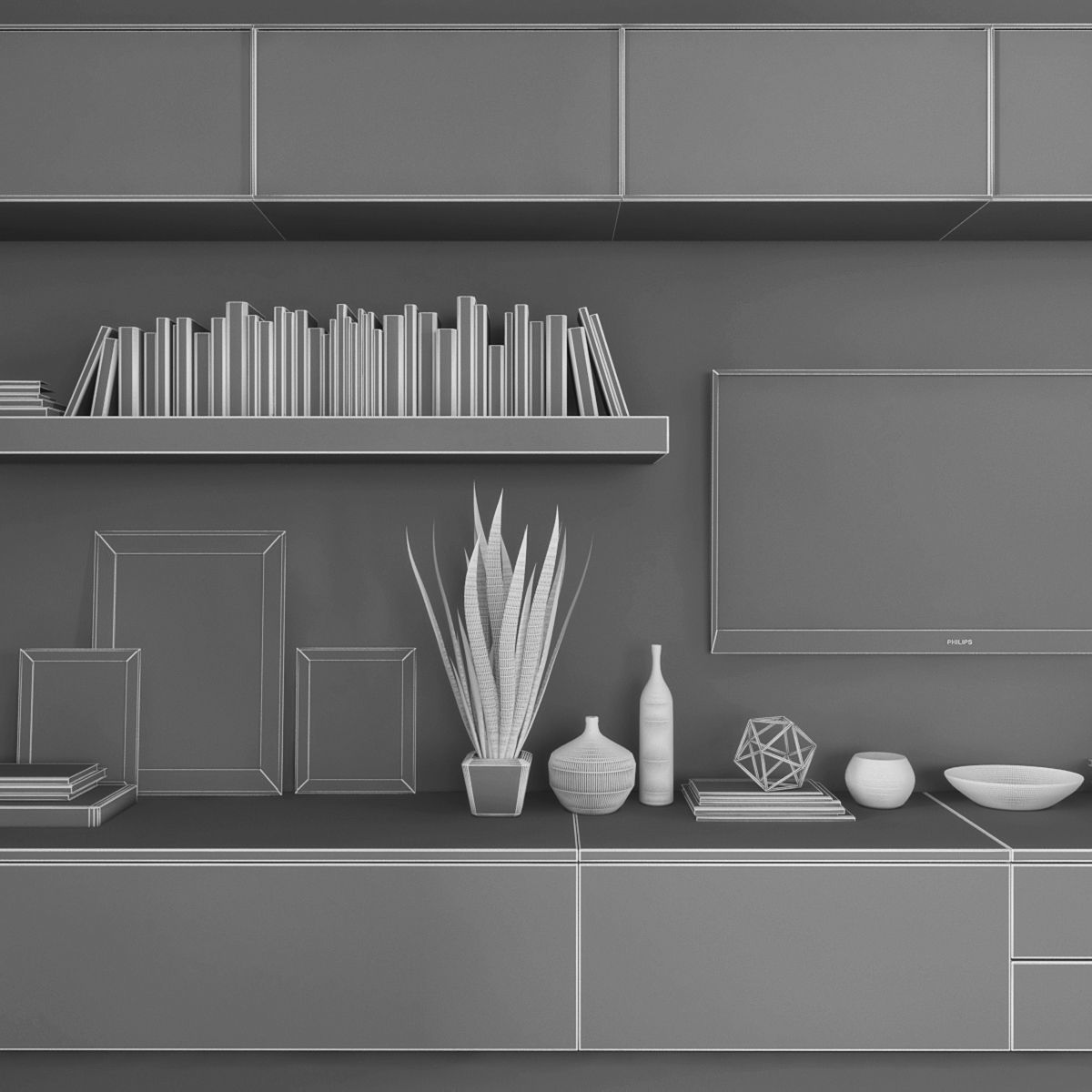 Tv stand and workplace Low-poly 3D model_2