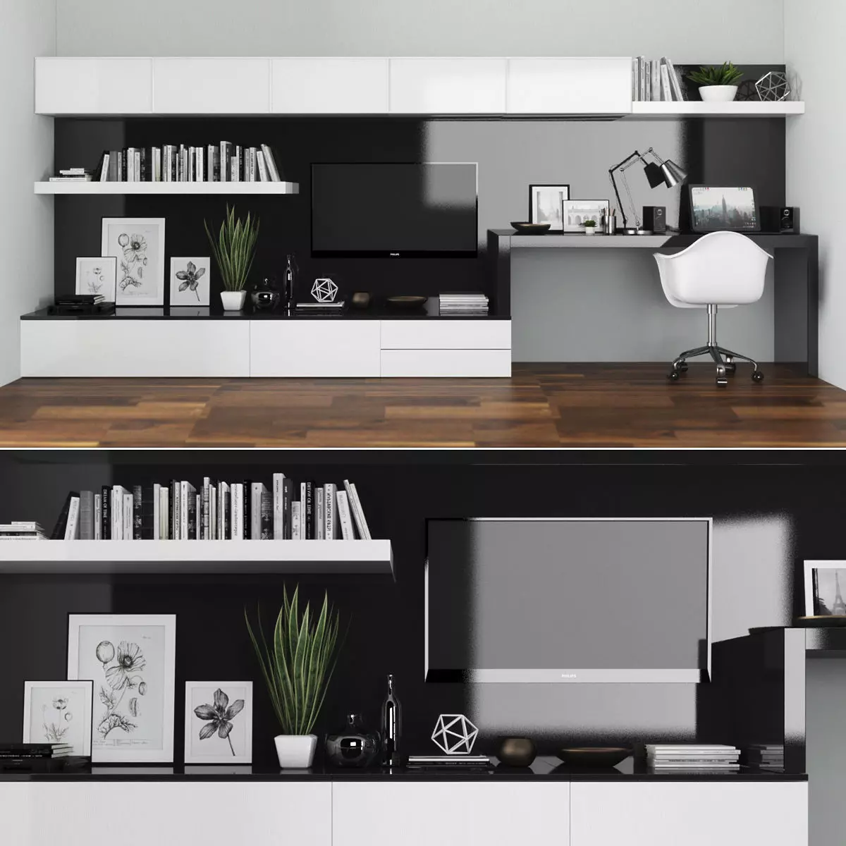 Tv stand and workplace Low-poly 3D model_0