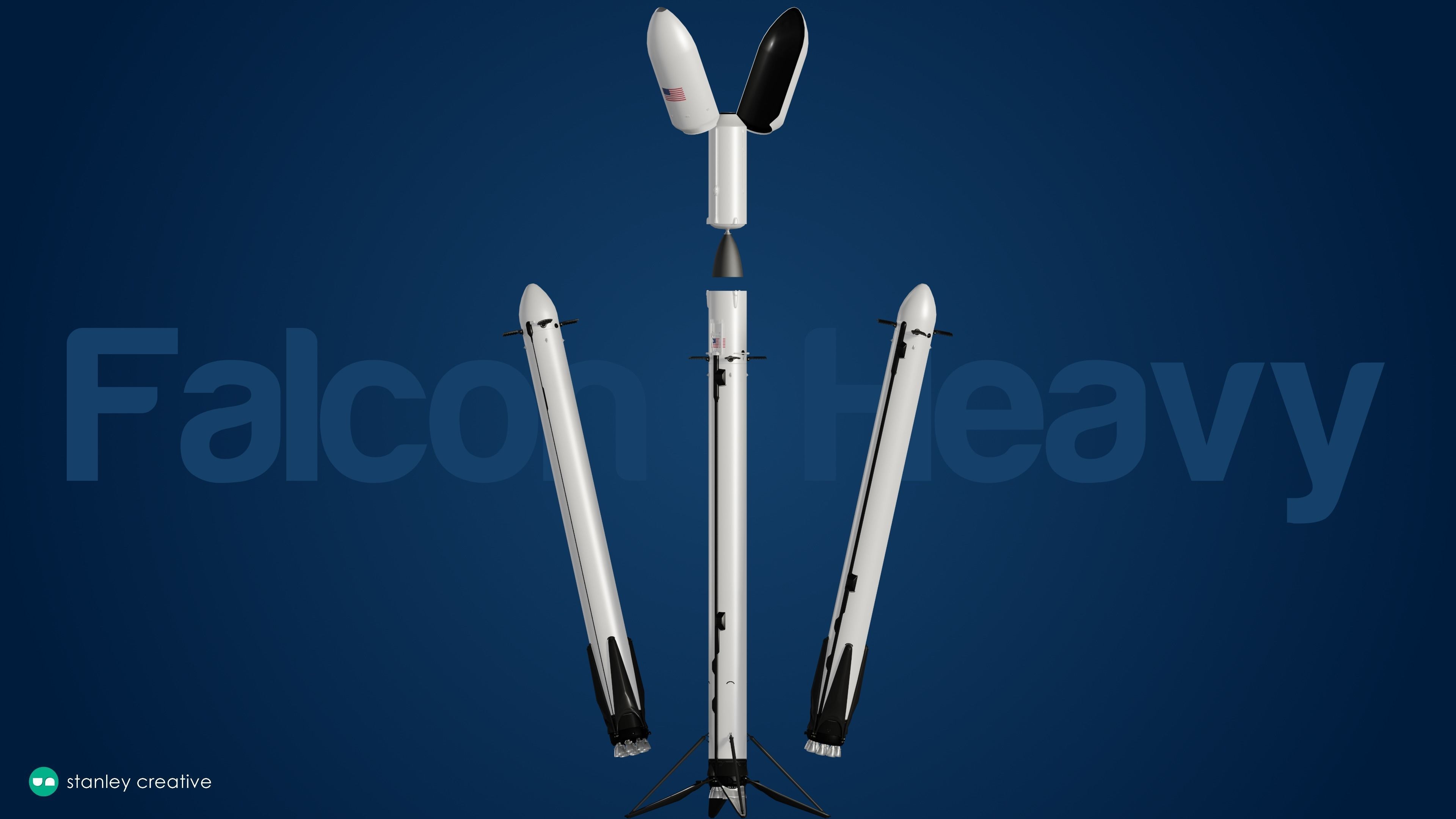 SpaceX Falcon Heavy - Block 5 - Rocket Low-poly 3D model_5