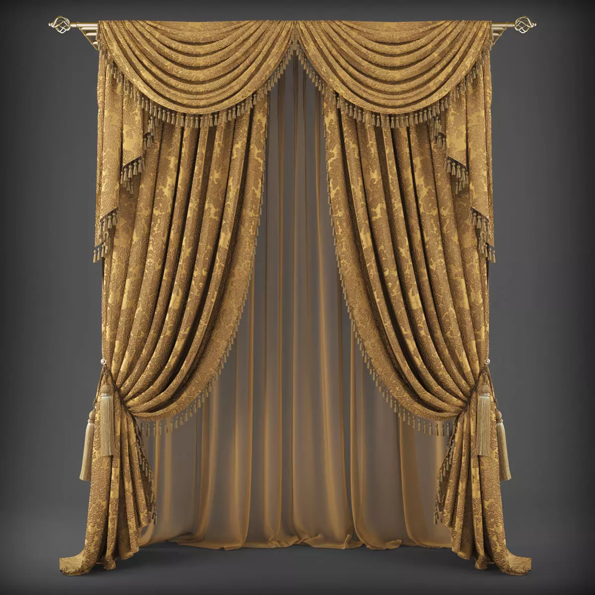 Curtain golden Low-poly 3D model_0