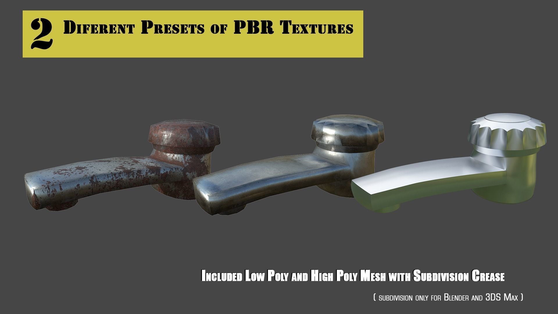 Tap Water PBR Rusty and SteelScrath Subd Ready and Low Poly Low-poly 3D model_2