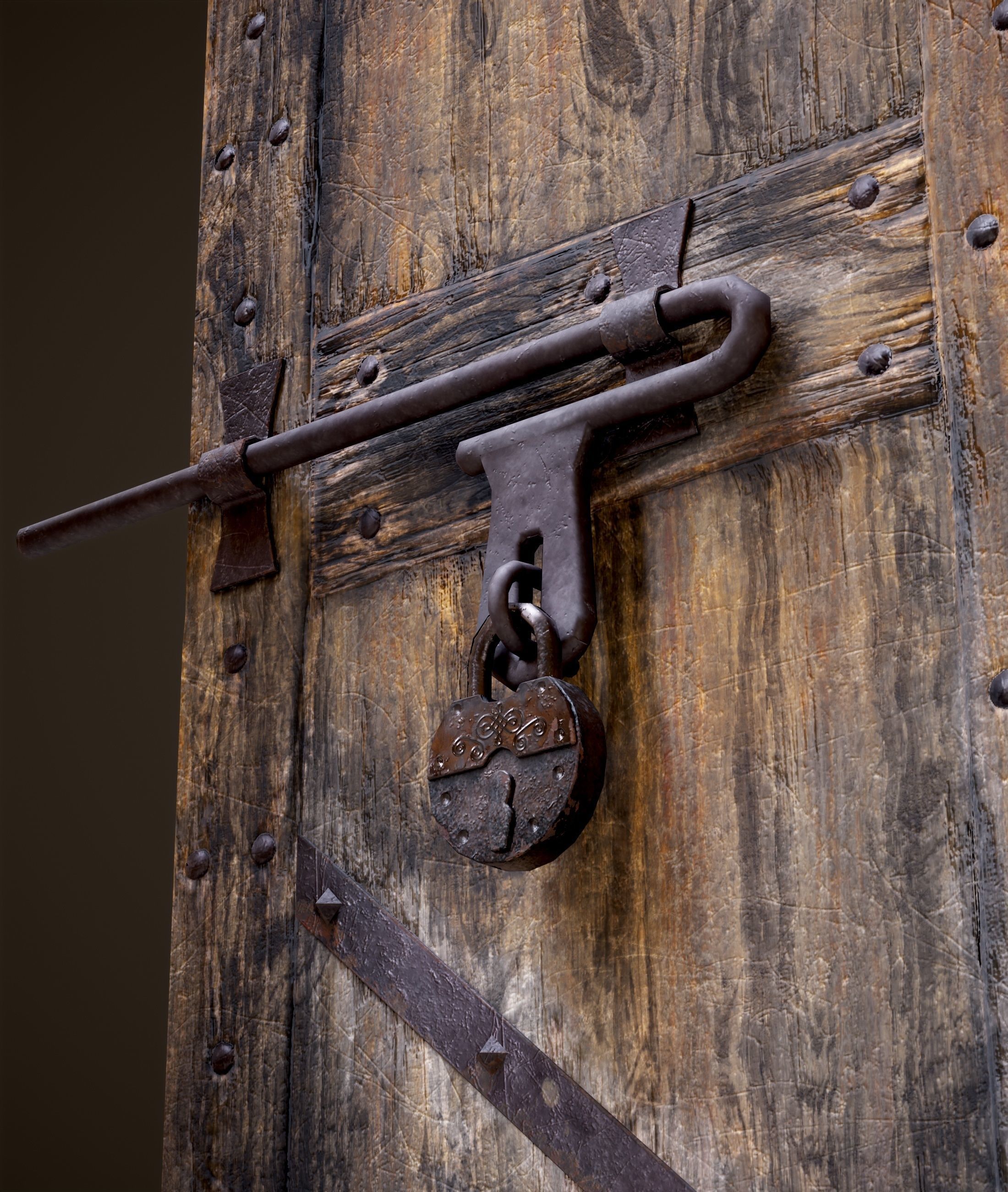 Old Medieval Door Low-poly 3D model_4