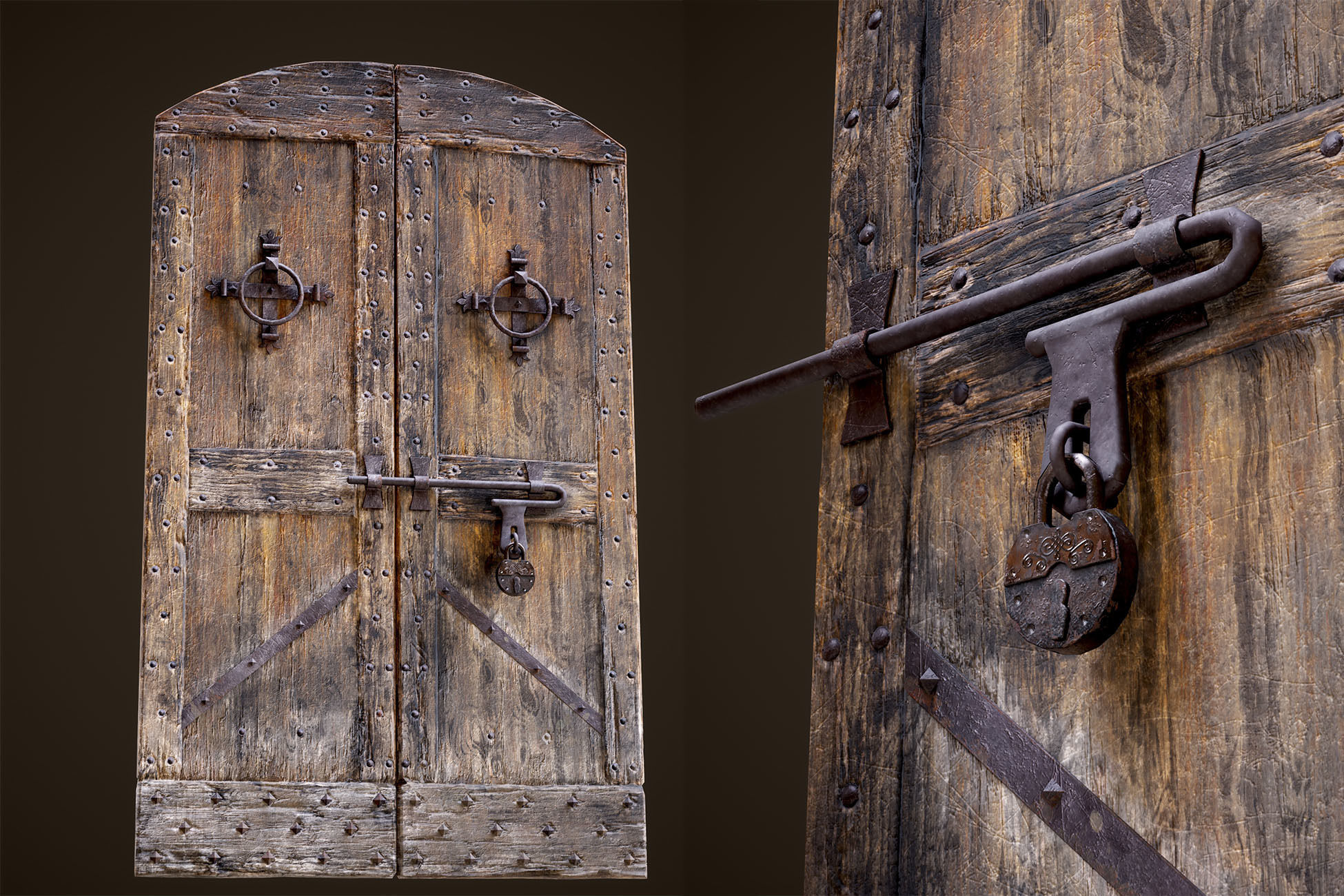 Old Medieval Door Low-poly 3D model_3