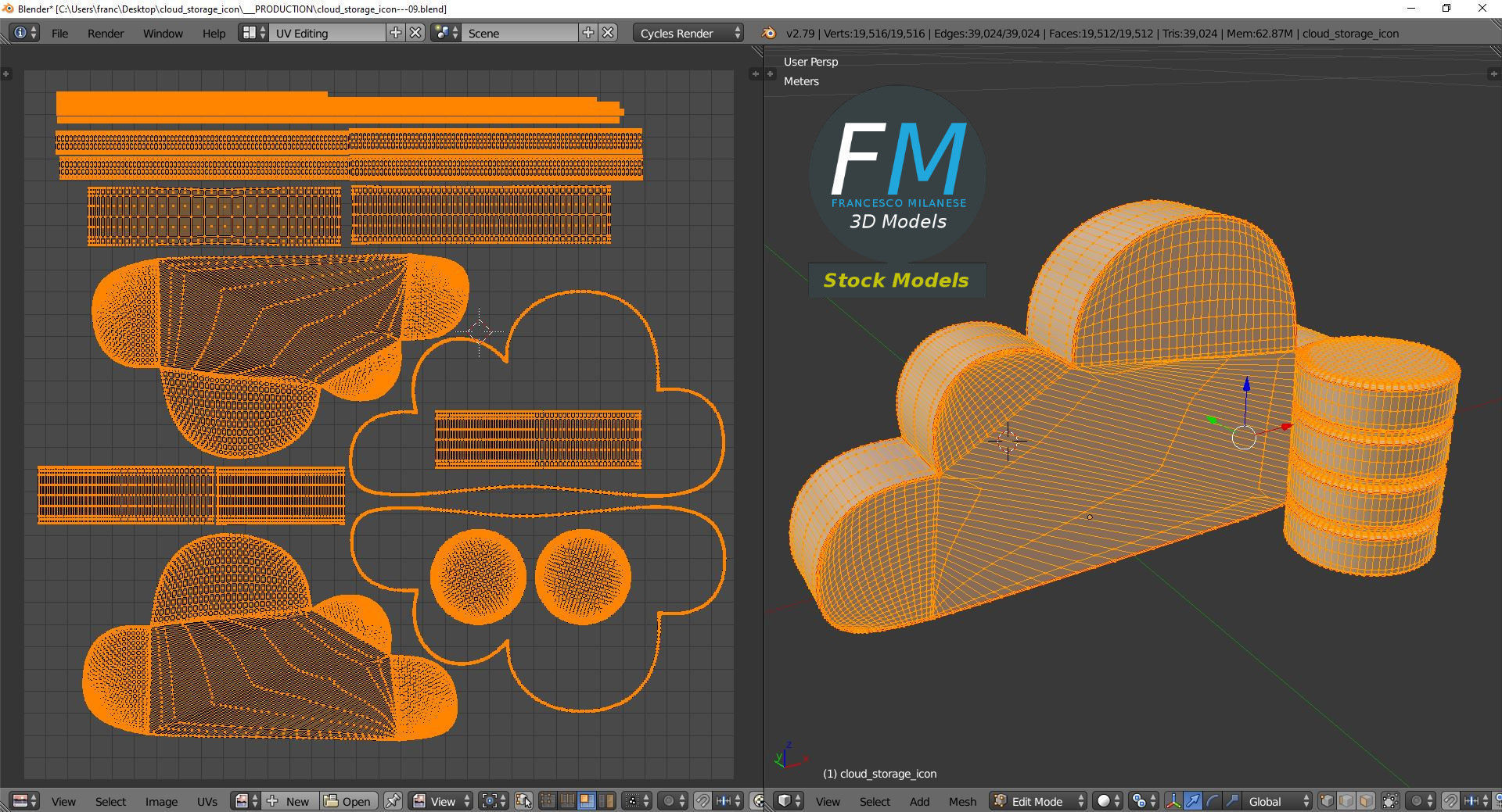 Cloud storage icon 3D model_10