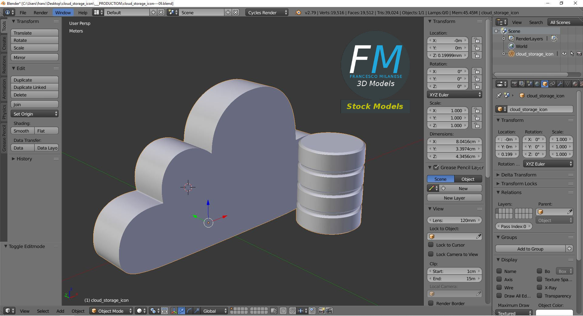 Cloud storage icon 3D model_9