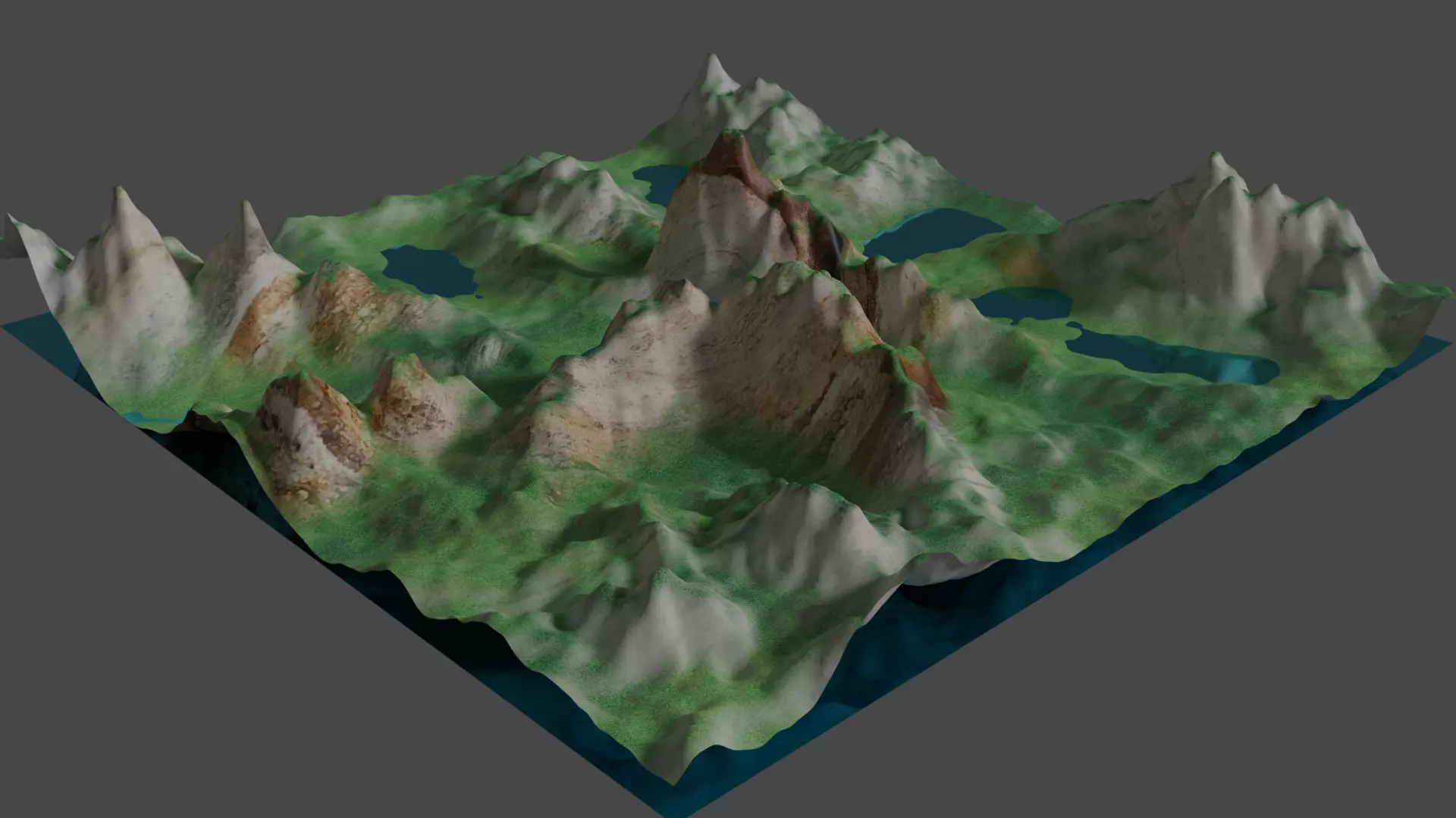 Landscape mountain in middle of lake 3D model_0