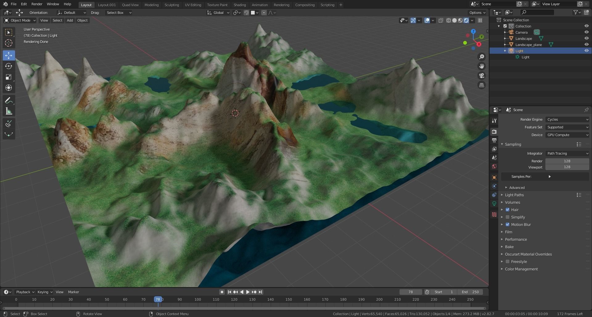 Landscape mountain in middle of lake 3D model_2