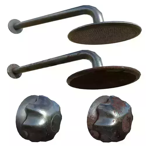 Shower Head with Valve PBR Rusty-OlderSteel Low Poly Low-poly 3D model