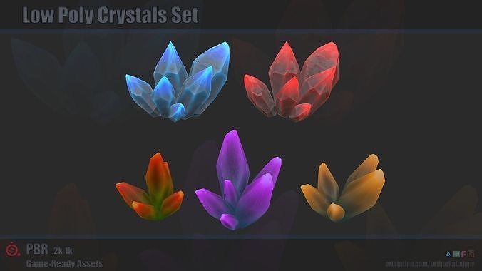 Crystal Set crystals Free low-poly 3D model