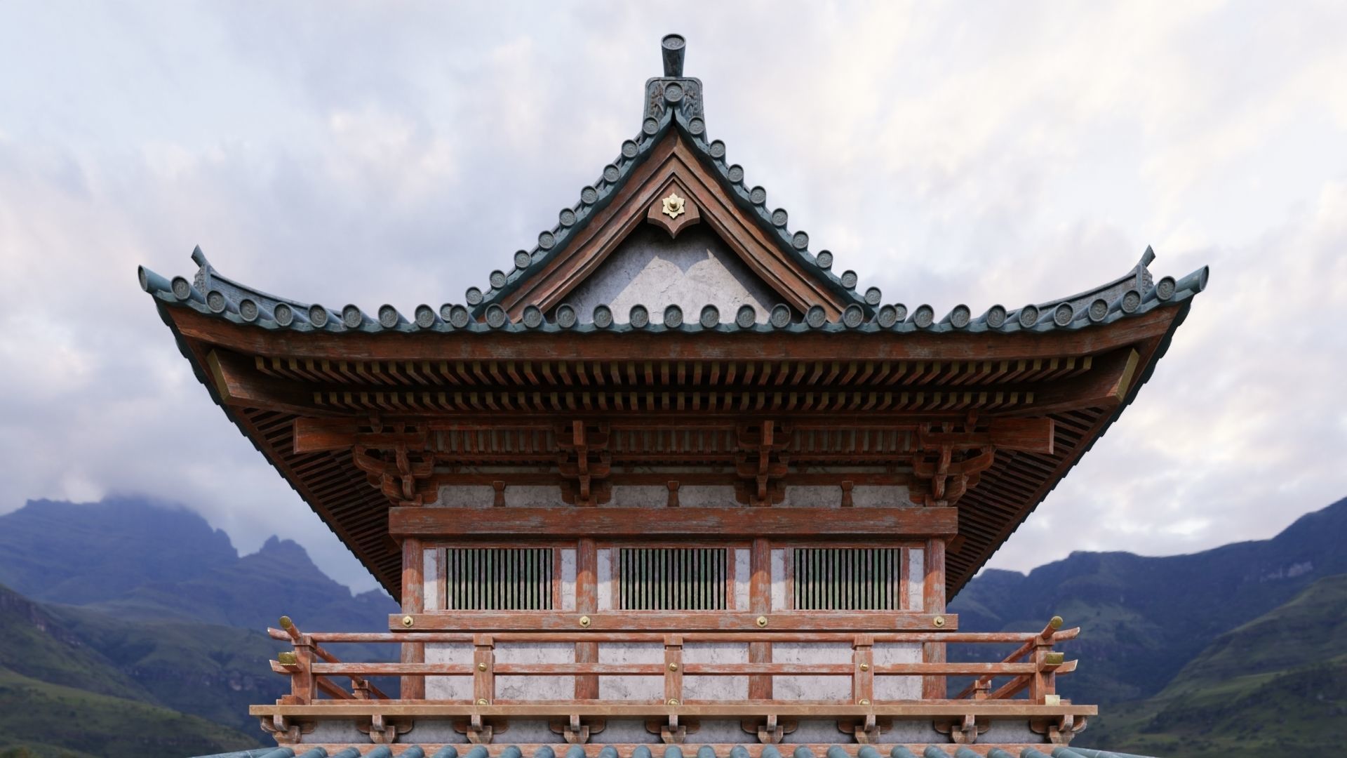 Japanese Modular Temple Low-poly 3D model_1