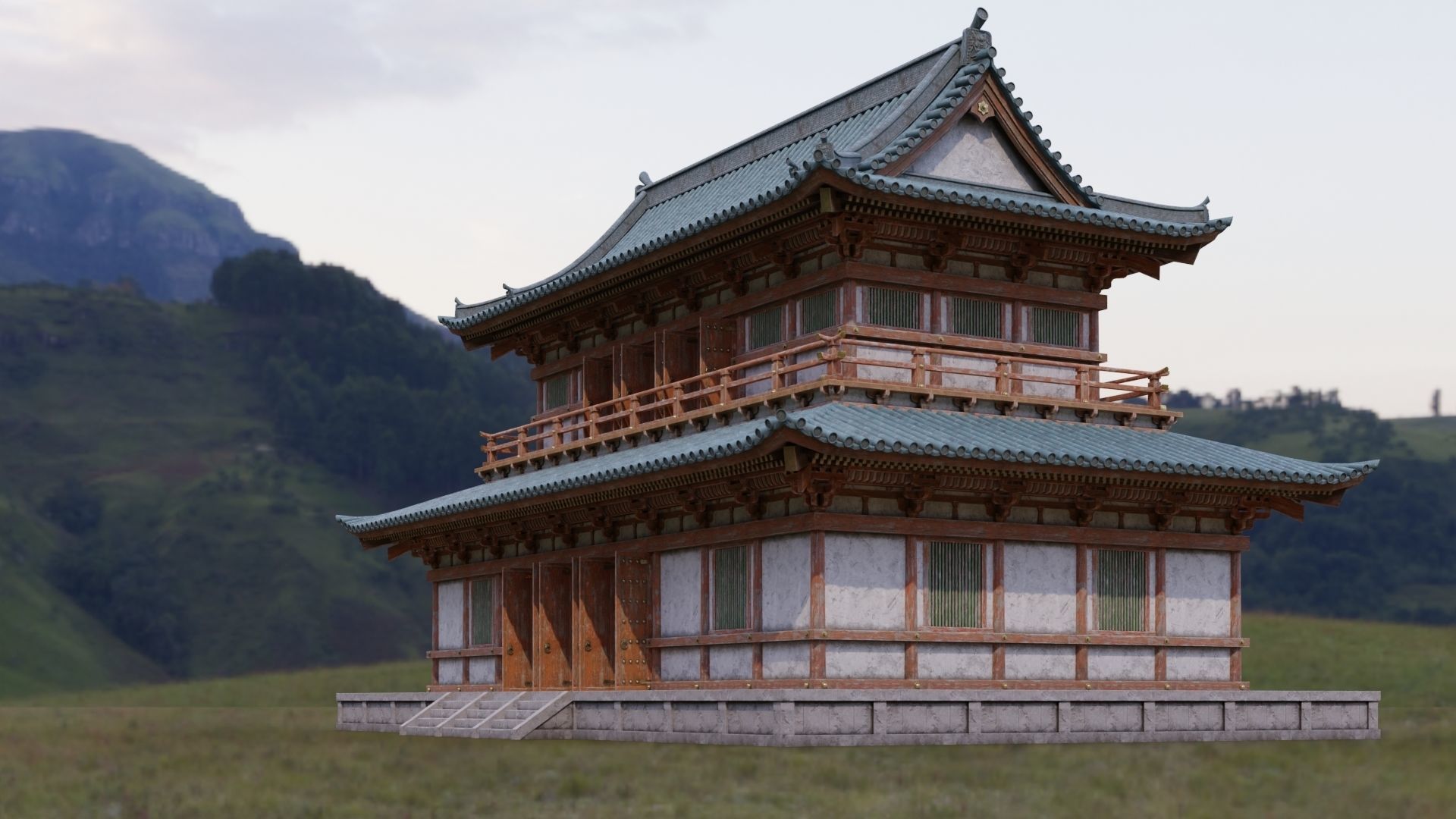 Japanese Modular Temple Low-poly 3D model_11