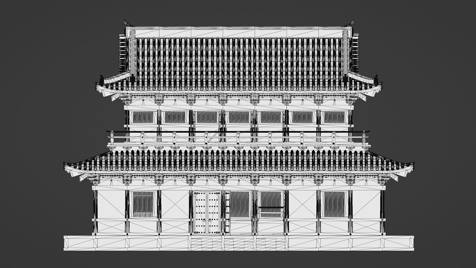 Japanese Modular Temple Low-poly 3D model_14